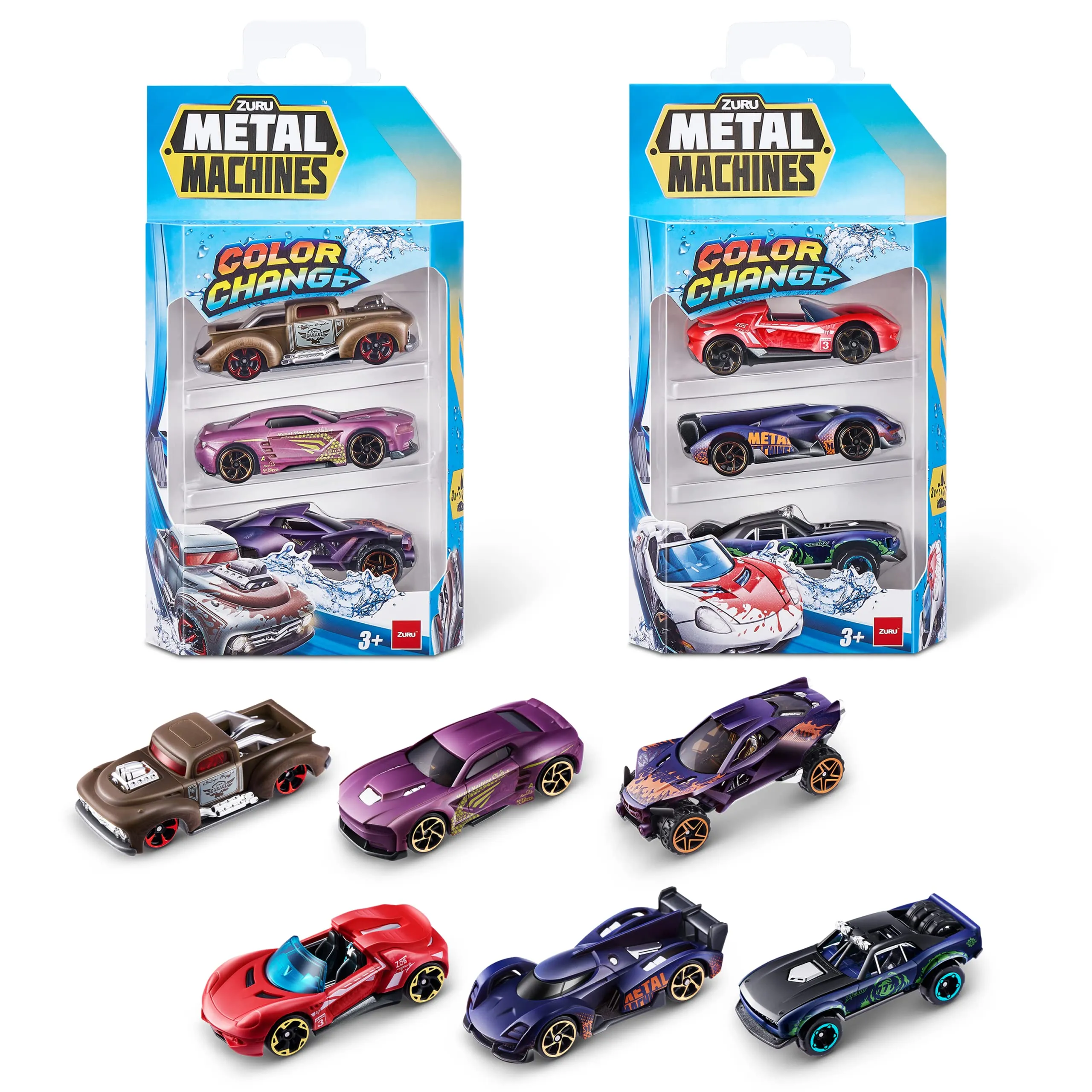 Metal Machines Color Change Car Series 4, Mini Die-Cast Car 6 Pack by ZURU, Collectible Race Car Boys Toy 1:64 Car (6 Pack), Styles May Vary