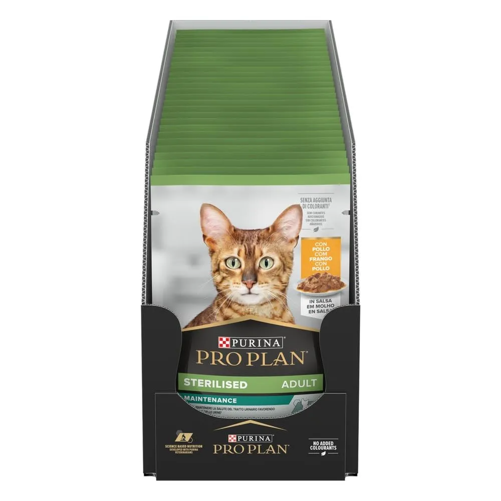 PURINA PRO PLAN Maintenance Cibo Umido per Gatti Adulti Sterilizzati Teneri Pezzetti in Salsa con Pollo 26 Buste da 85g