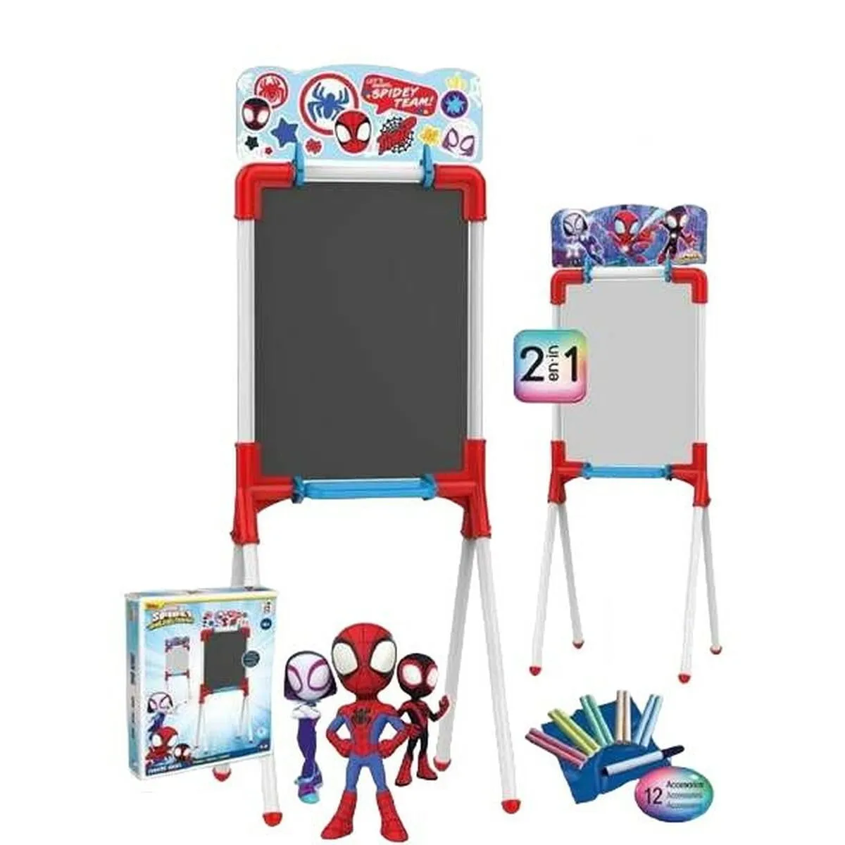 Chicos Lavagna Spidey 2 in 1, Include Un Pennarello, Un Gesso, Un Cancellino e Uno Stencil Spidey, Materiale Resistente e Durevole, Partire da 3 Anni, 53033