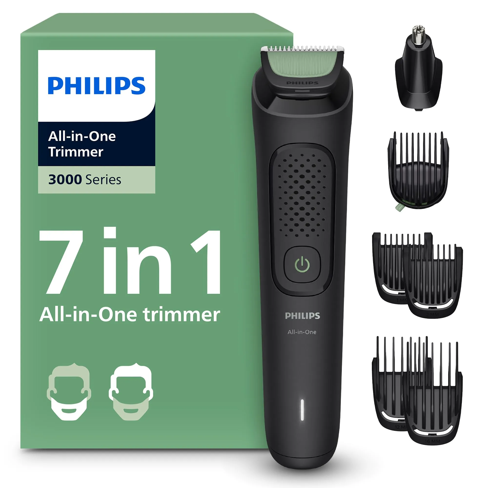 Rifinitore Philips Multigroom serie 3000 tutto in uno 7 in 1 - Rifinitore per barba e capelli, Lame autoaffilanti delicate sulla pelle, 10 impostazioni di lunghezza, Modello MG3930/15