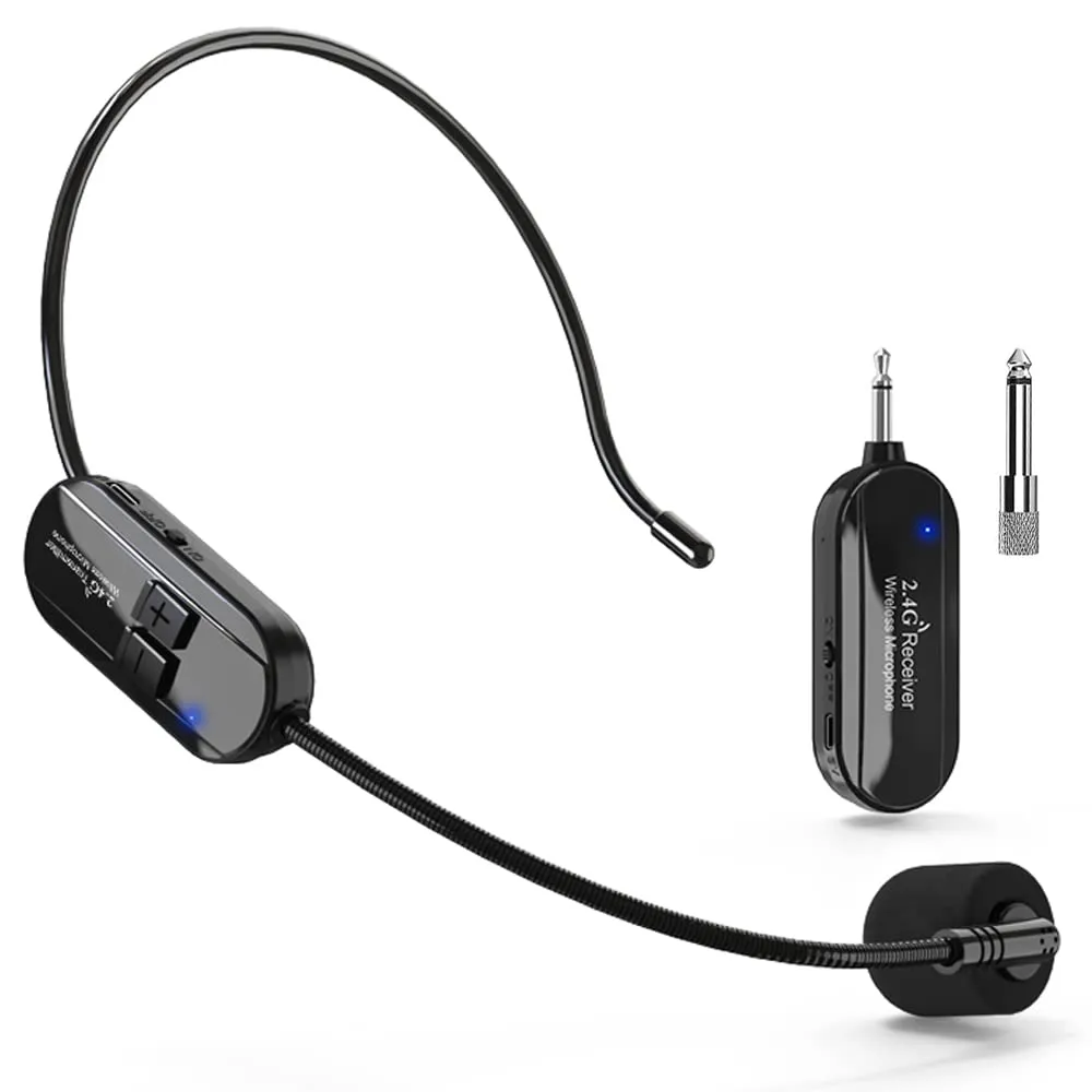 VOVIGGOL Microfono Archetto Wireless，2.4G Microfono Ad Archetto Senza Fili con Portata di 50M, Archetto e Palmare 2-in-1, per Amplificatore Vocale, Guida Turistica, Insegnamento, Promozione