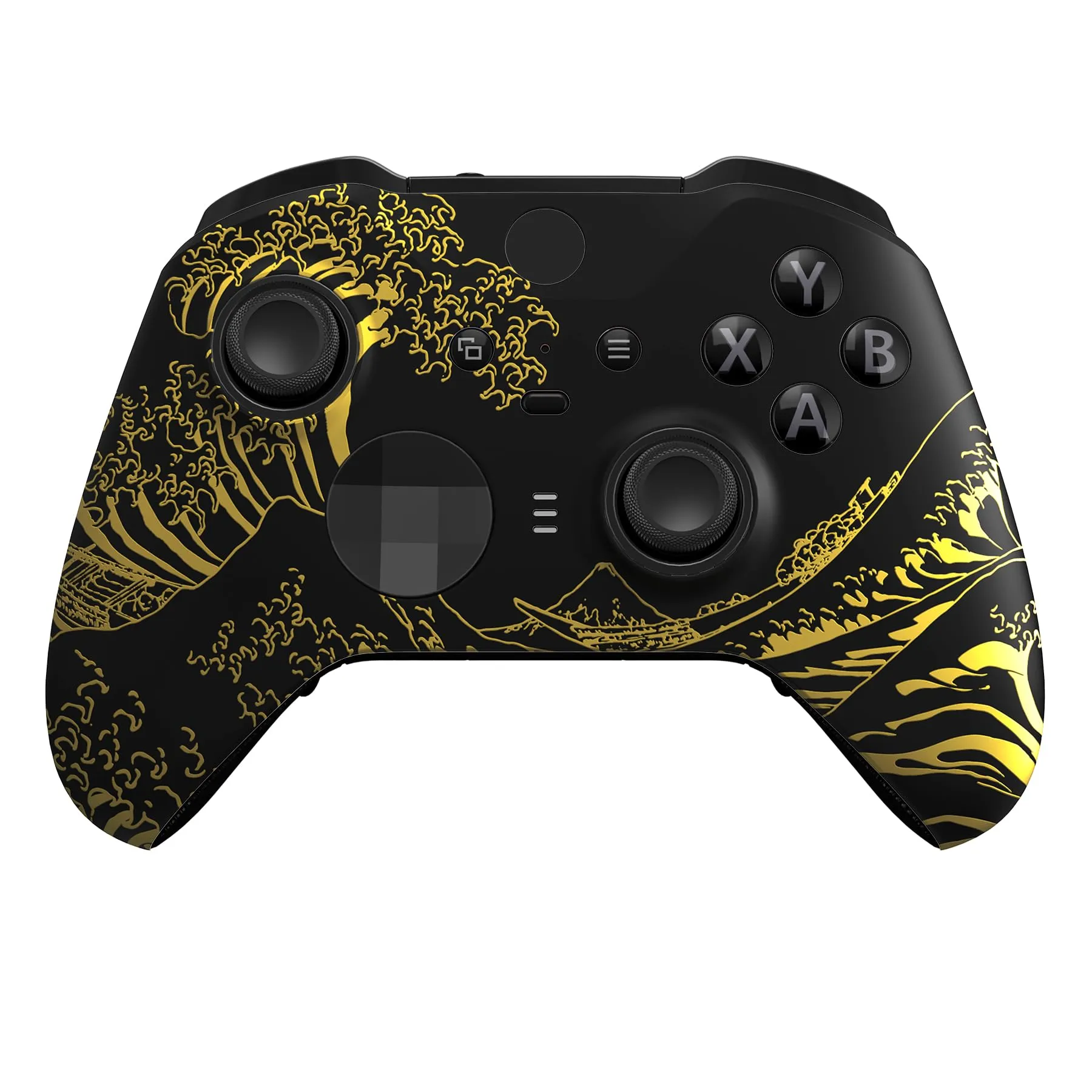 eXtremeRate Custodia Cover per Xbox Elite Series 2 Controller Model 1797,Scocca Case Frontale Ricambio per Xbox Elite Series 2 Wireless Controller Core&2 Anelli-Grande Onda d'oro Nera