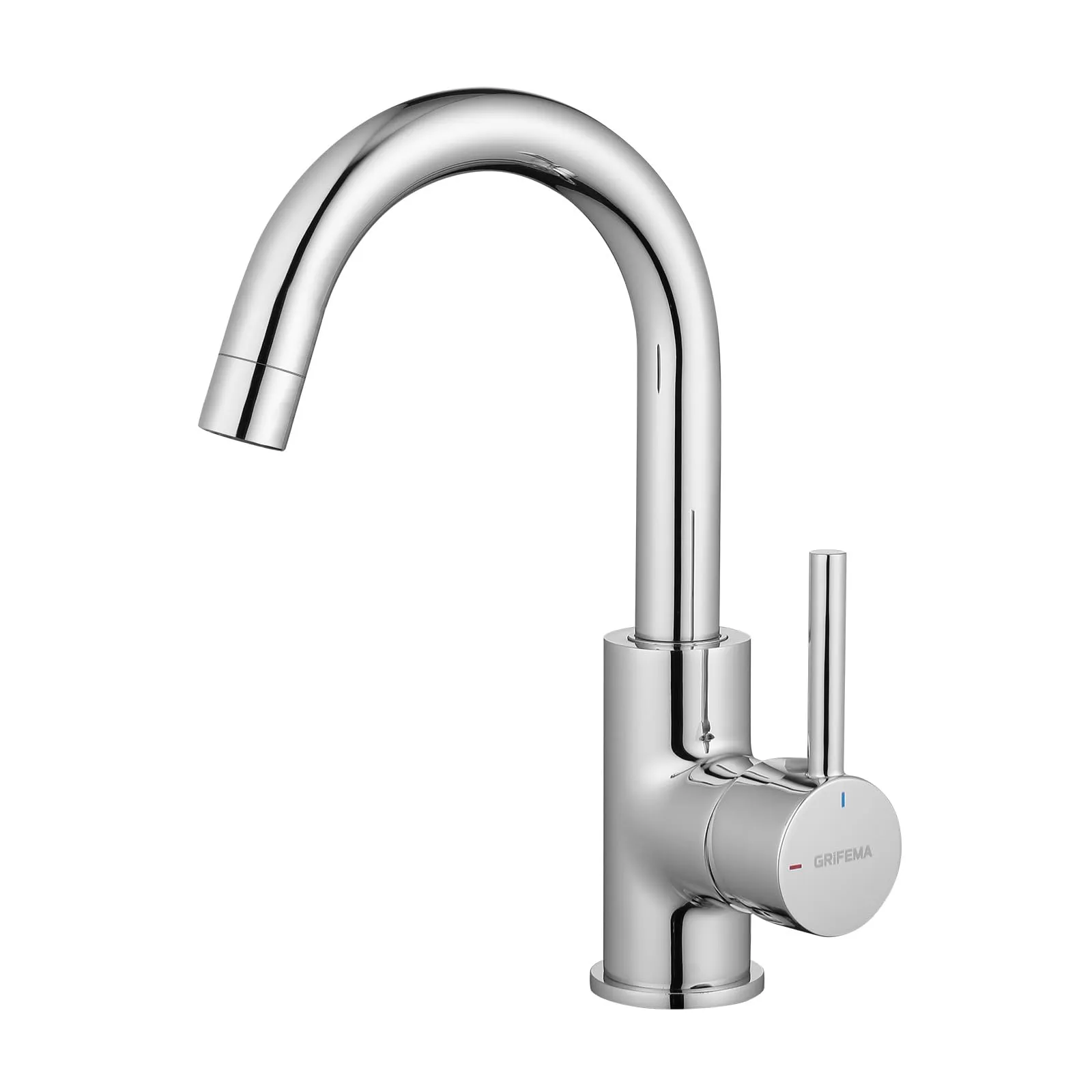 GRIFEMA Rubinetto Bagno Lavabo Girevole a 360°, Altezza Bocca 180 mm, a Risparmio Idrico, Con Attacco Per Acqua Calda E Fredda, Facile Installazione, Ottone, G1002
