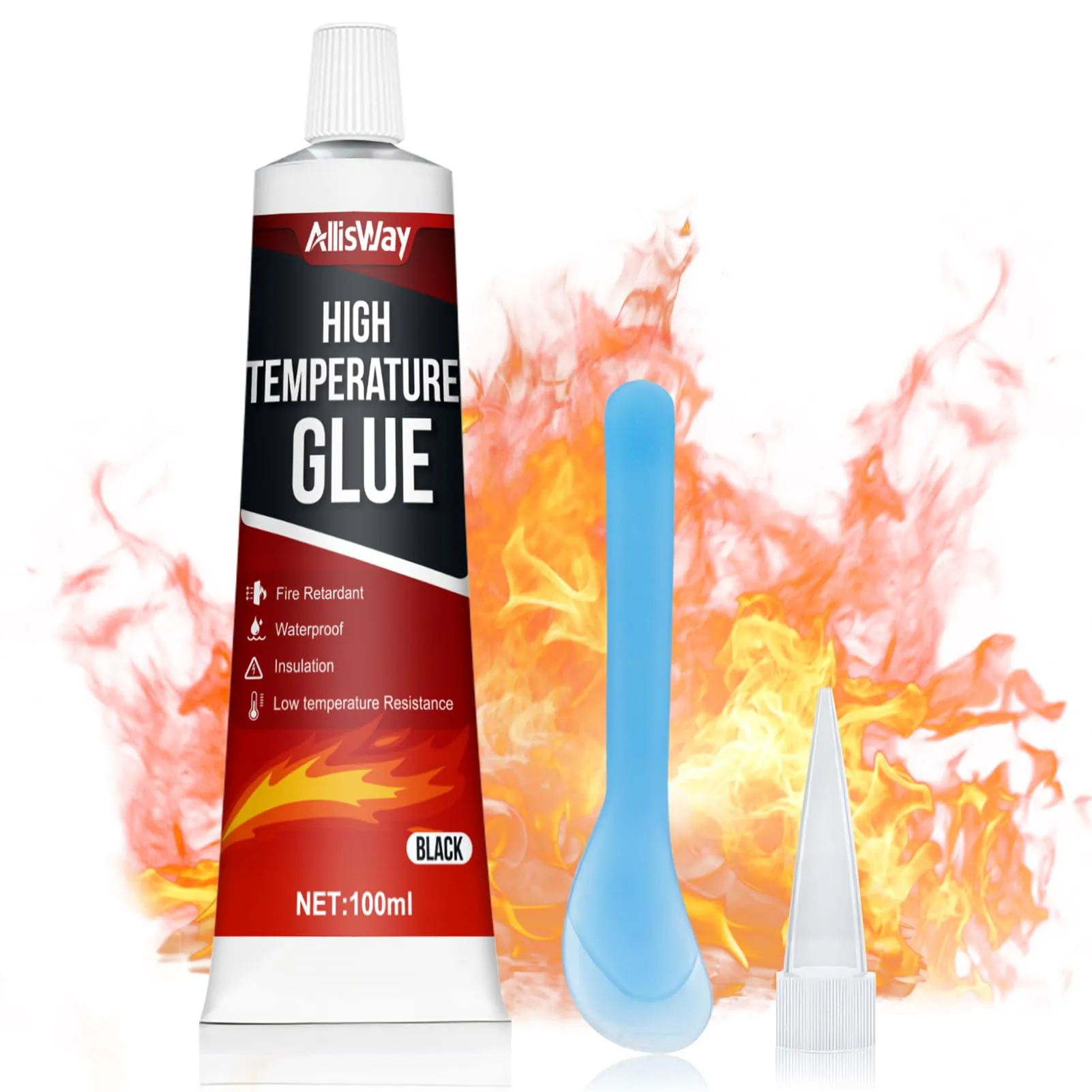 AllisWay Silicone Alta Temperatura per Stufe, Silicone Nero Sigillante, Colla Alte Temperature per Forno a Microonde, Forno, Piano Cottura a Induzione Cappa Aspirante,100ML