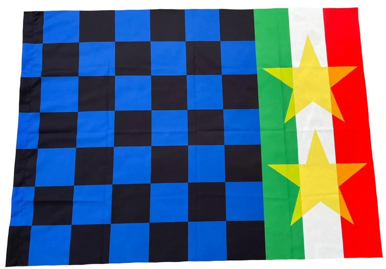 Bandiera 2 stelle colori nero e azzurro cm. 140 x 100 con banda tricolore per tifoso stadio BG2STTRIC