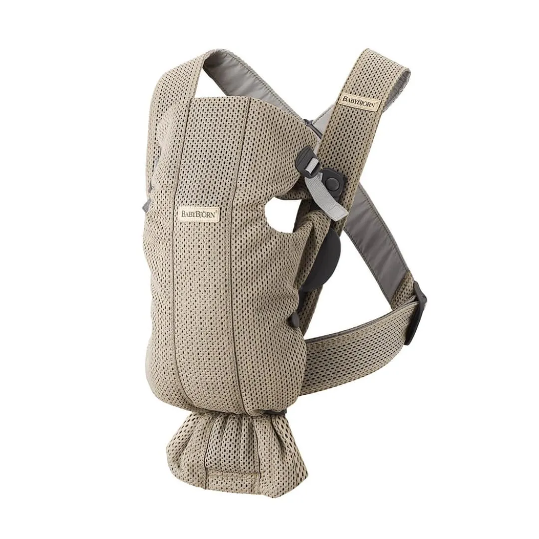 BabyBjörn Marsupio Mini - Mesh 3D, Beige-grigio, Da 0 a 12 mesi, Min 3,2 kg - max 11 kg, 3 possizioni, Ergonomico