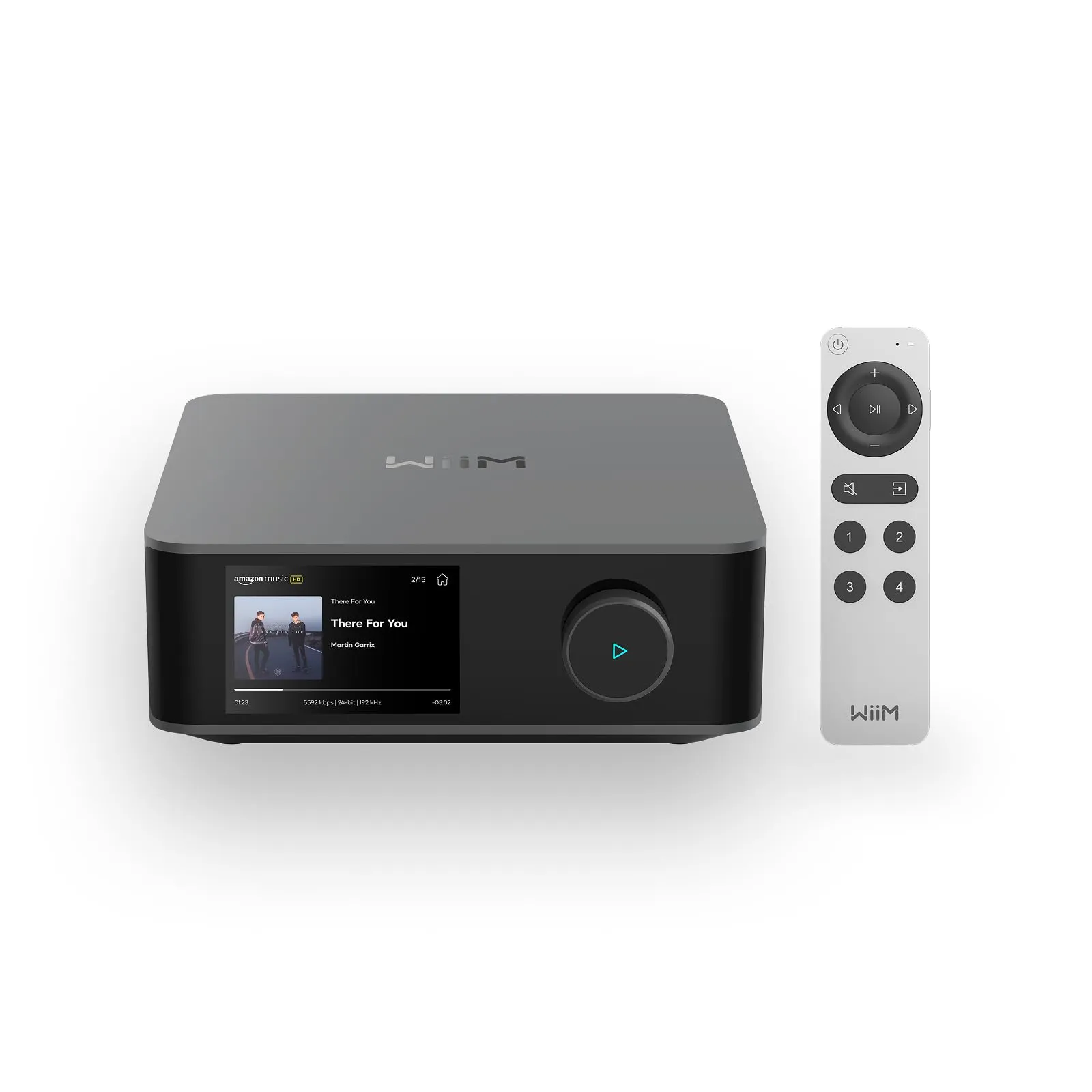 WiiM Amp Ultra con Voice Remote 2 | Amplificatore Streaming 100W con DAC ESS ES9039Q2M e Doppi Amplificatori TI TPA3255 | EQ RoomFit e Touchscreen Integrati | Ingressi HDMI ARC, Ottici e RCA | Grigio