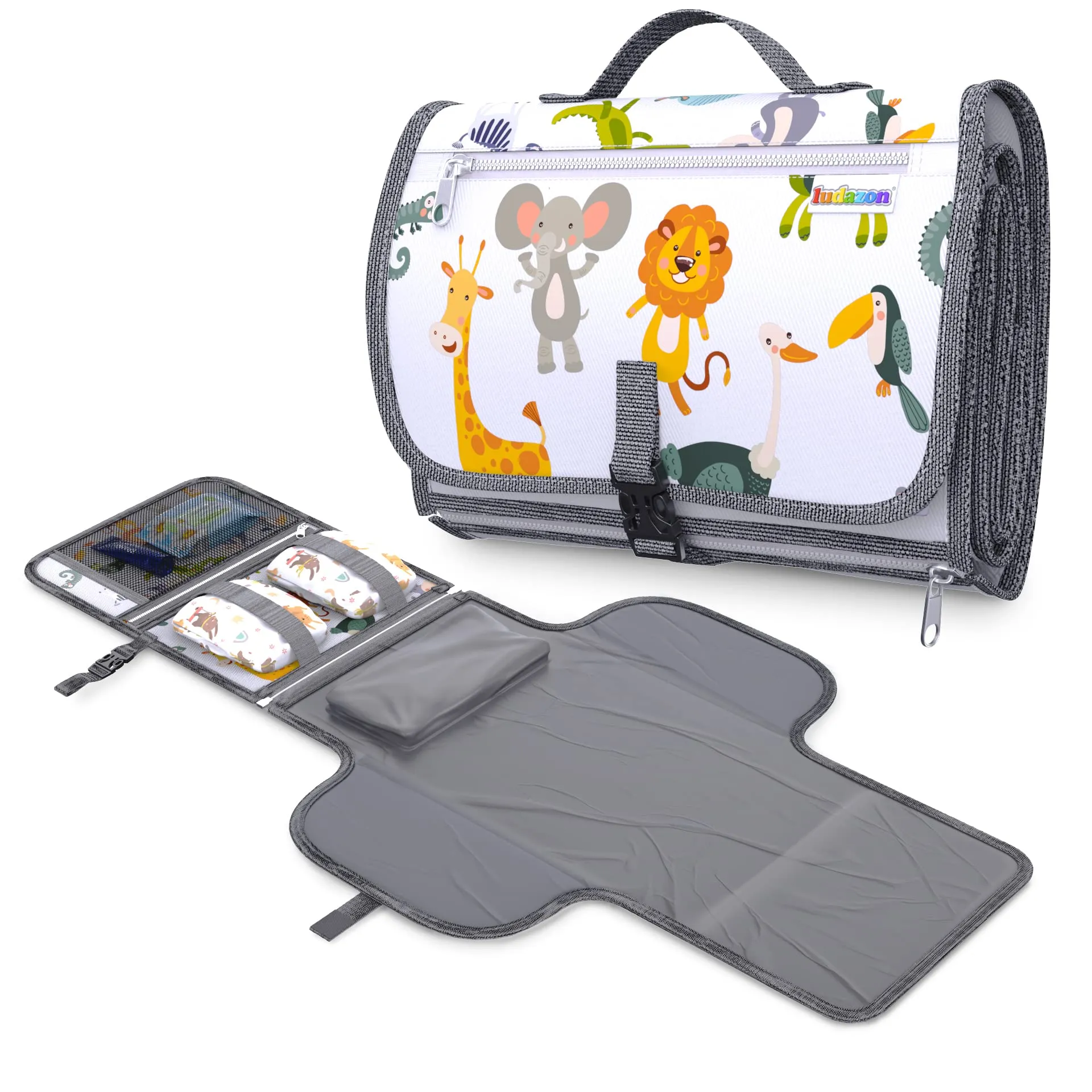 LUDAZON® Fasciatoio Portatile Pieghevole, NUOVO MODELLO 2024, L'unico con cuscino Ergonomico spesso 1 CM, Neonato Accessori Utili, REGALO DI NATALE per Bambini Neonati o Neomamma, Guarda il Video