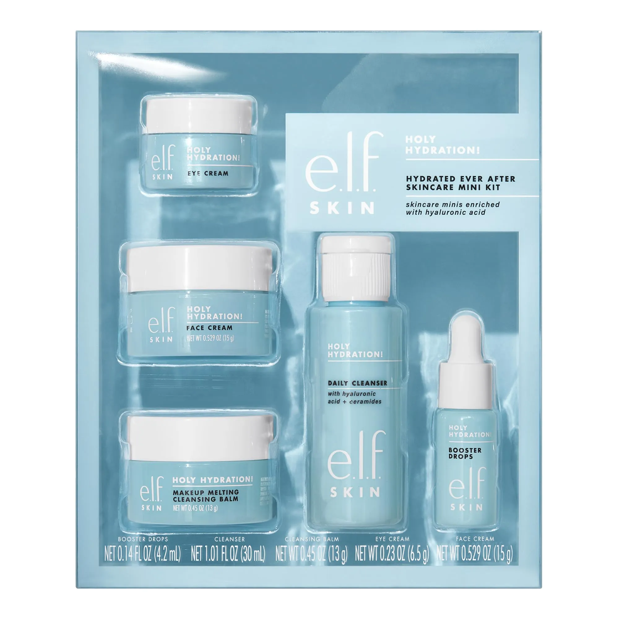 e.l.f. SKIN Hydrated Ever After Skincare Mini Kit, detergente, struccante, idratante e crema occhi per idratare la pelle, formato aereo