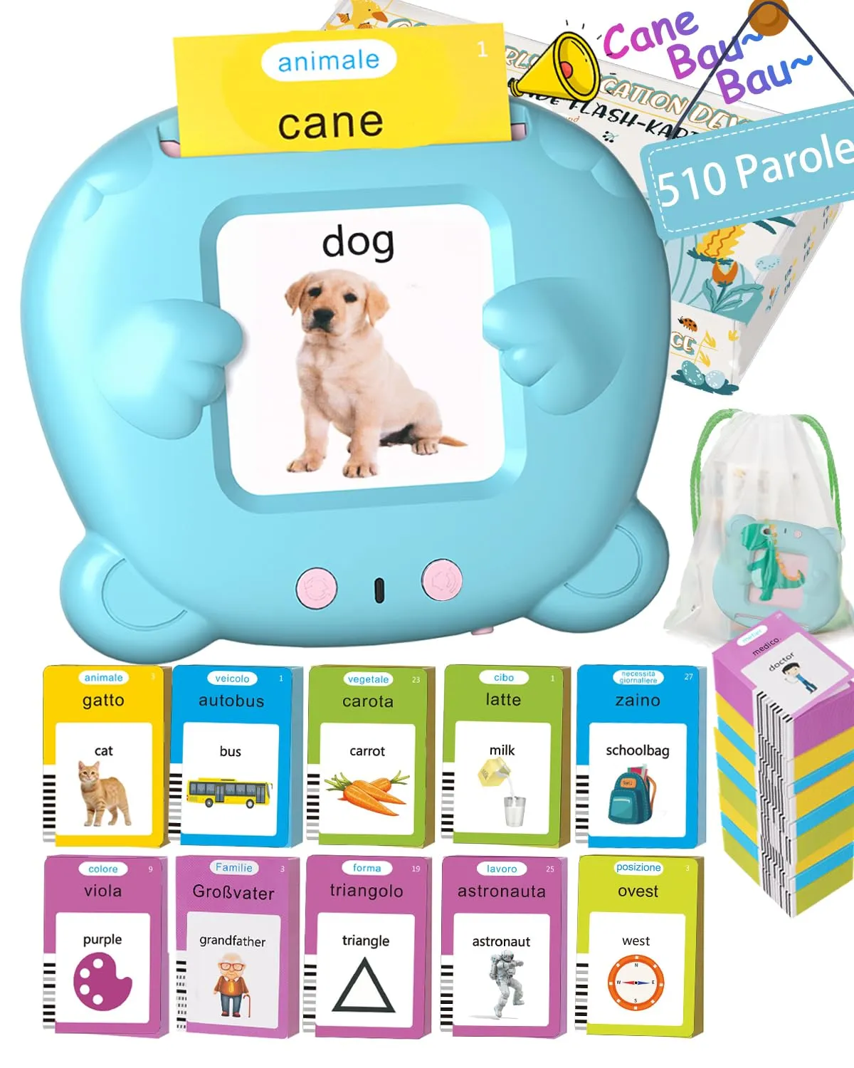 Winnrok 510 Parole Schede Flash Cards, Flashcards Bambini Italiano, Giochi Montessori Bambini 2 Anni, Autismo Giochi Educativi, Imparare a parlare Colori Numero Animali, Regalo di Natale