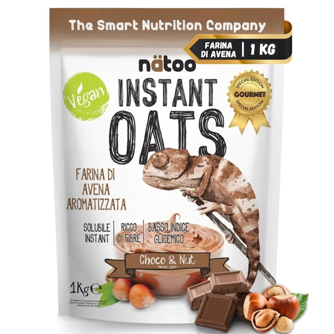 NÄTOO Farina di Avena Aromatizzata, 1 kg, Ideale per Pancake Proteici, Instant Oats, Avena Istantanea Gusto Choco & Nut