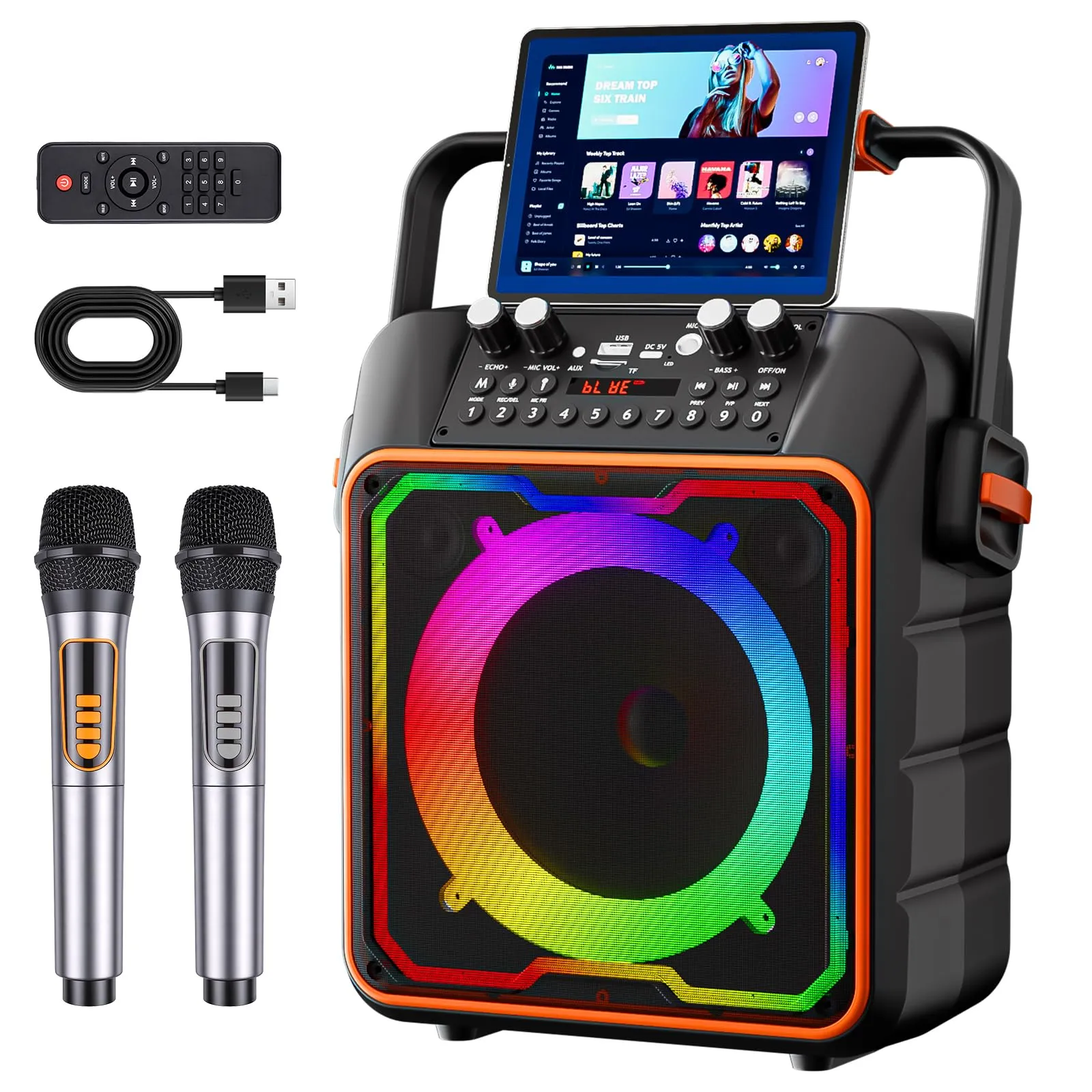 Glovios Karaoke con Microfono per Adulti e Bambini Cassa Karaoke Bluetooth Altoparlante Portatile Supporto Bluetooth/USB/TF/AUX/FM/TWS