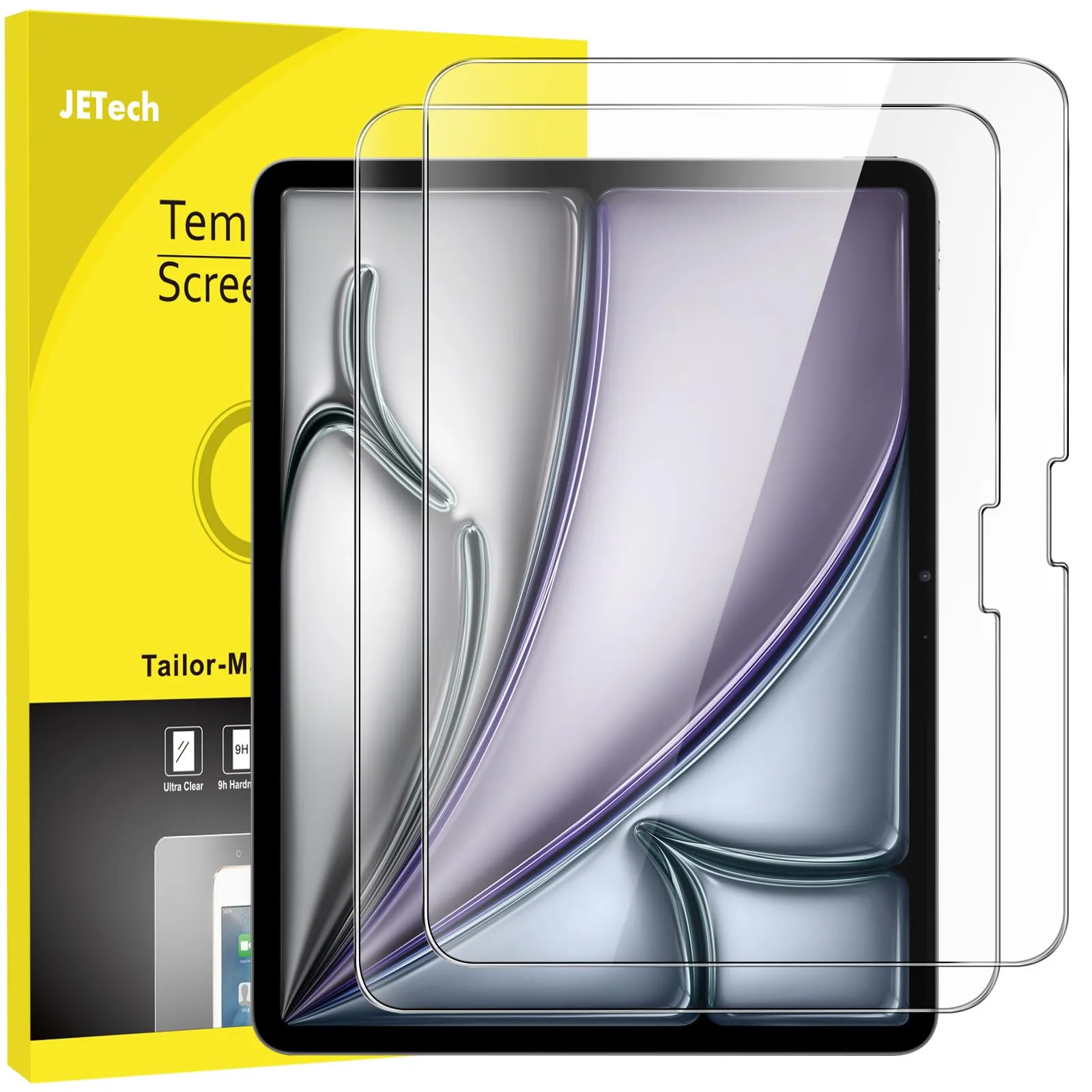 JETech Pellicola Protettiva per iPad Air 13 Pollici M2 (2024), 9H Vetro Temperato Film, HD Chiaro, Pacco da 2