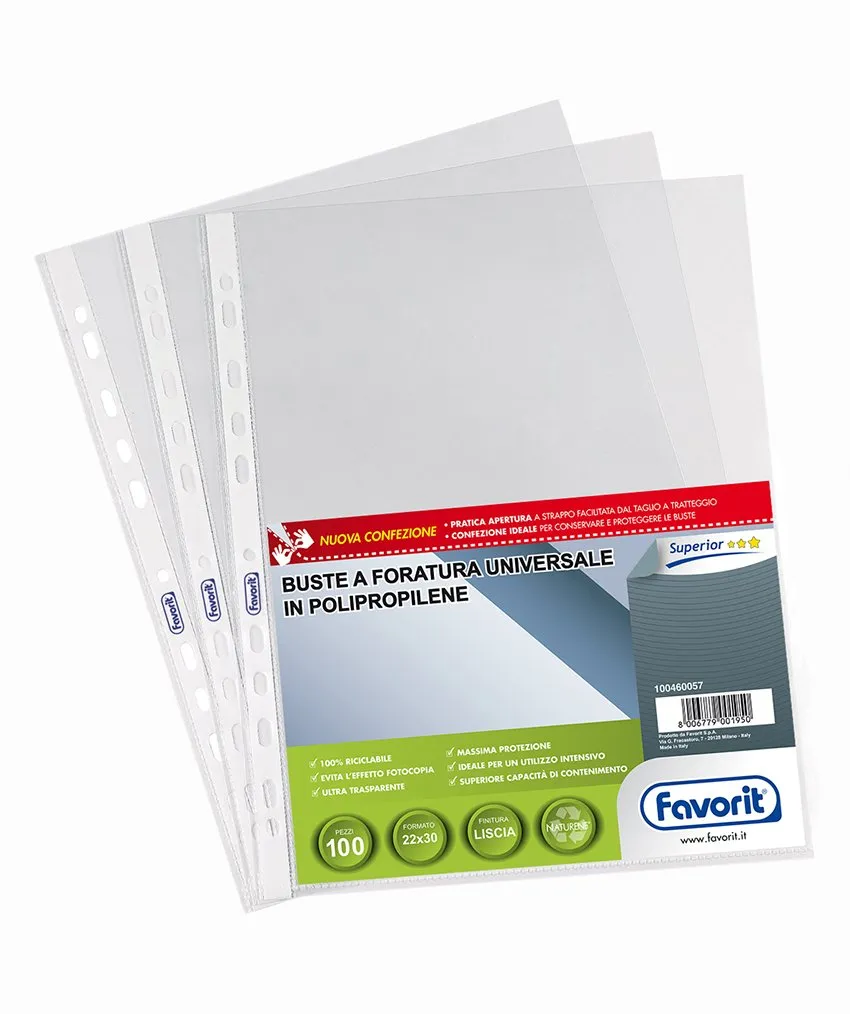 Favorit Buste Trasparenti A4, 100 Pezzi, Lucide, Formato Interno 22 x 30 cm