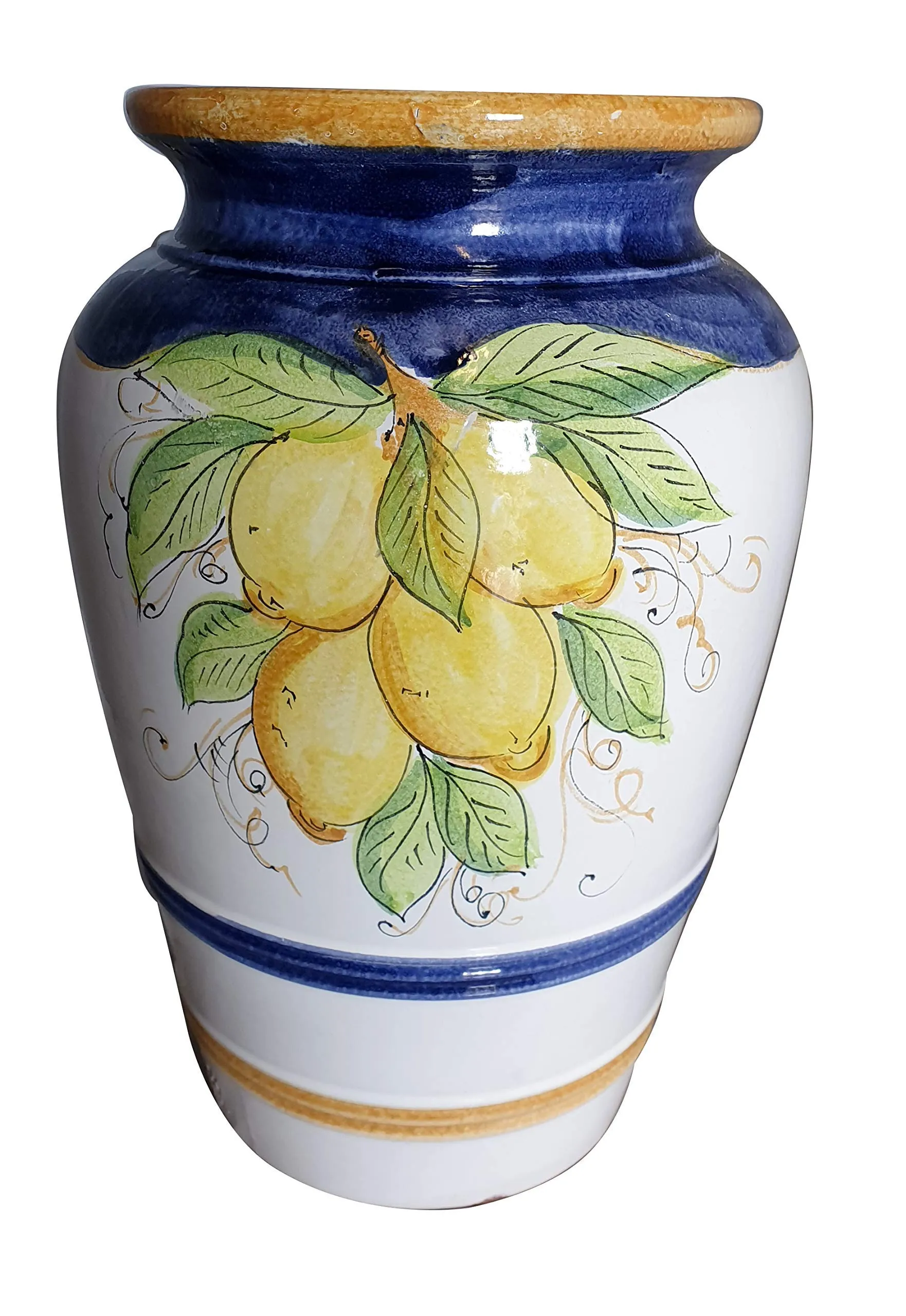 PORTAOMBRELLI BIANCO E BLU IN CERAMICA DI VIETRI DIPINTO A MANO; ALTEZZA CM. 50, DIAMETRO PANCIA CM. 33 GIARA ANFORA MAIOLICA TERRACOTTA