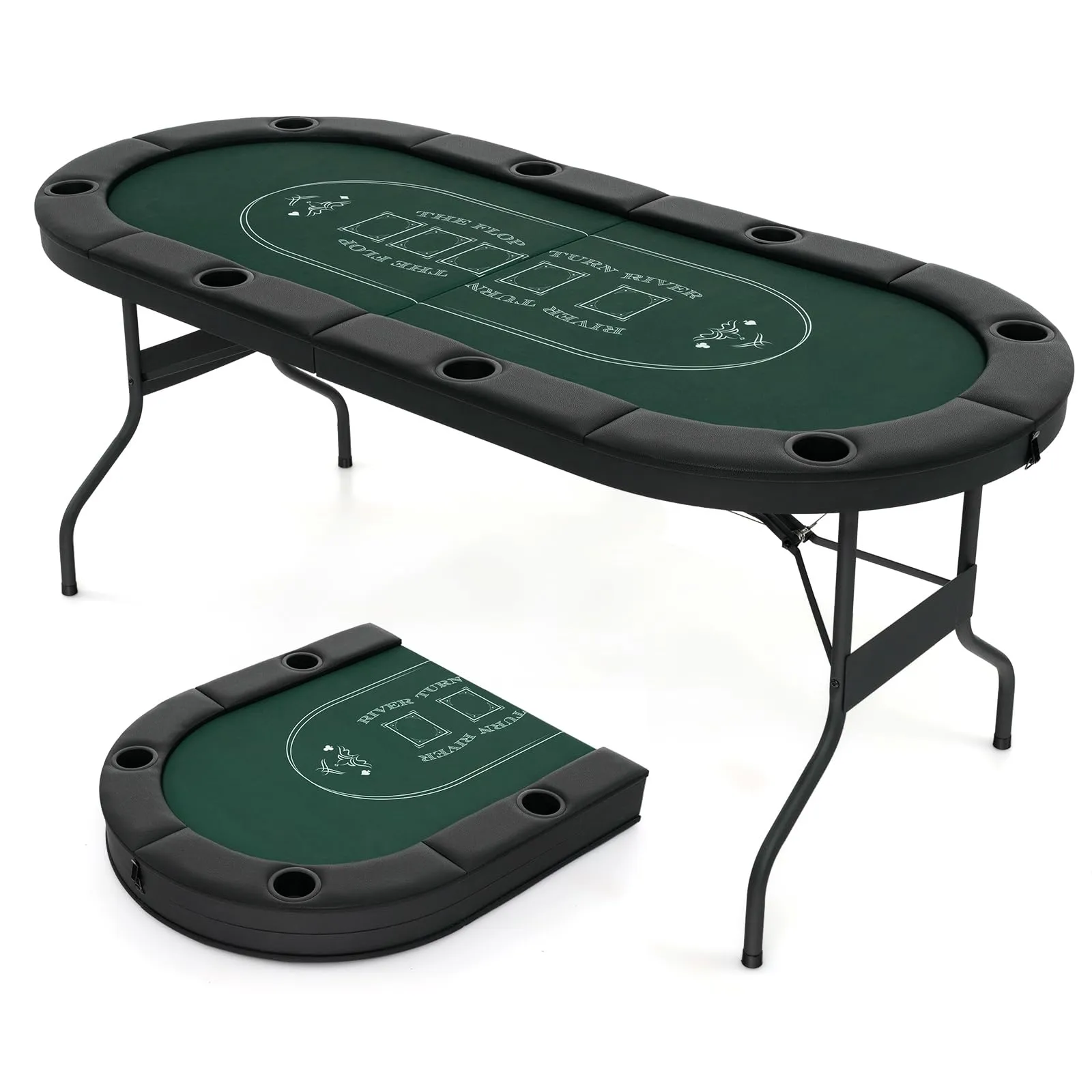 RELAX4LIFE Tavolo da Poker Pieghevole per 8 Giocatori, Tavolo da Texas Holdem Portatile con Fascia Imbottita, Supporti per Bicchieri in Metallo Profondi, Superficie in Feltro di Grado Casinò (Verde)
