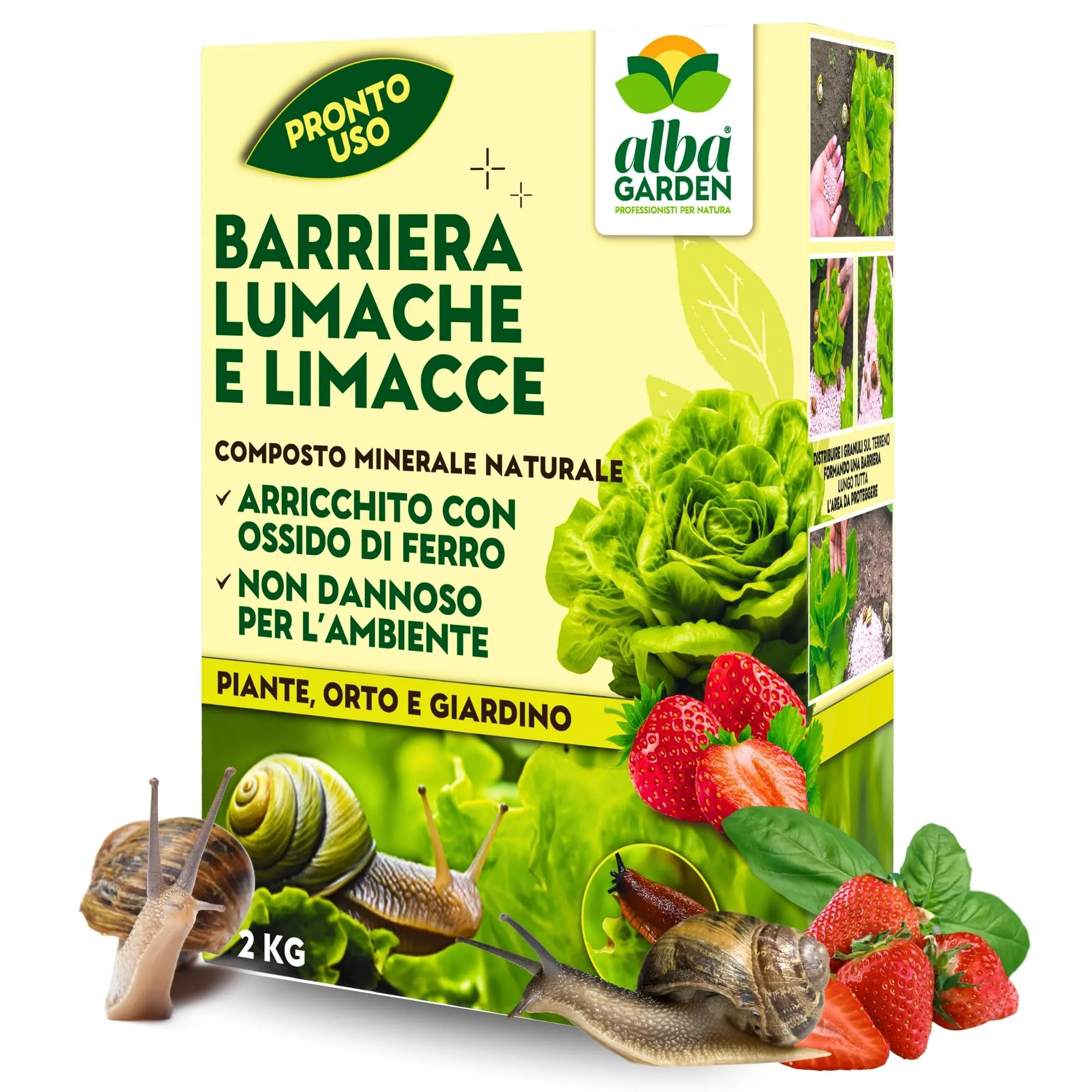Albagarden - Lumachicida Granulare Naturale con Ossido di Ferro - Barriera Lumache e Limacce a Base di Minerali - Granulare 2 KG