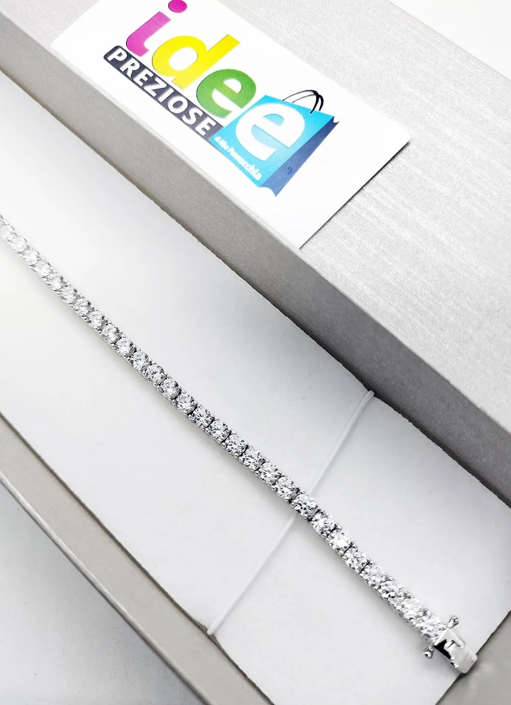 Bracciale Tennis In Argento 925 Rodiato Con Zirconi 3mm Bianchi Brillanti Tutte le lunghezze 16-17 - 18-19 -20-21cm