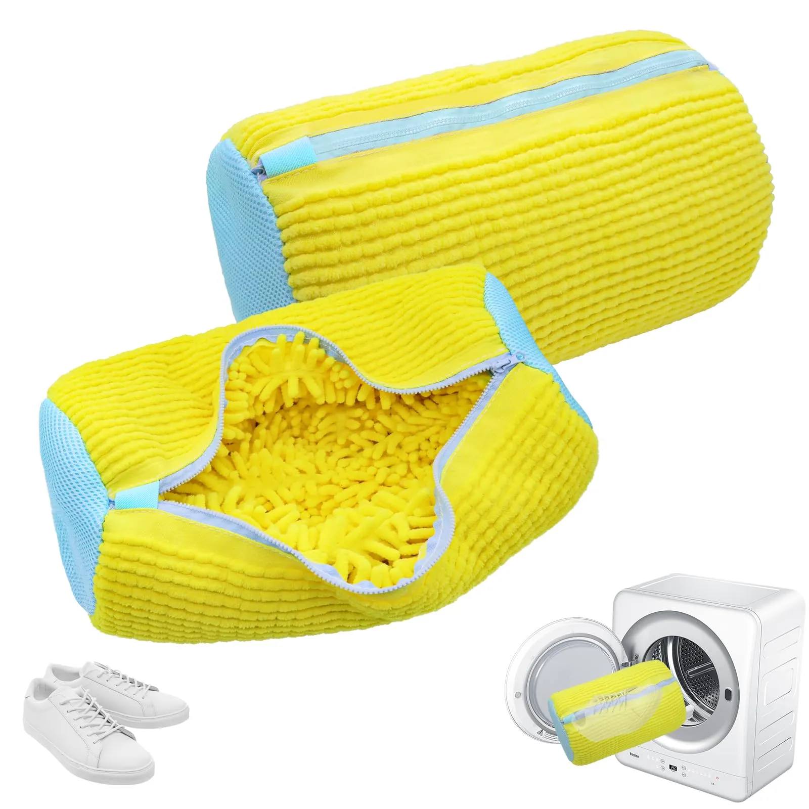 YAMAIDUO 2 Pezzi Sacchetto Scarpe Lavatrice, Riutilizzabile e Resistente 360° Sacchetti per Lavare Scarpe in Lavatrice con Cerniera, Sacca per Lavare le Scarpe in Lavatrice Pulizia Efficiente, Giallo
