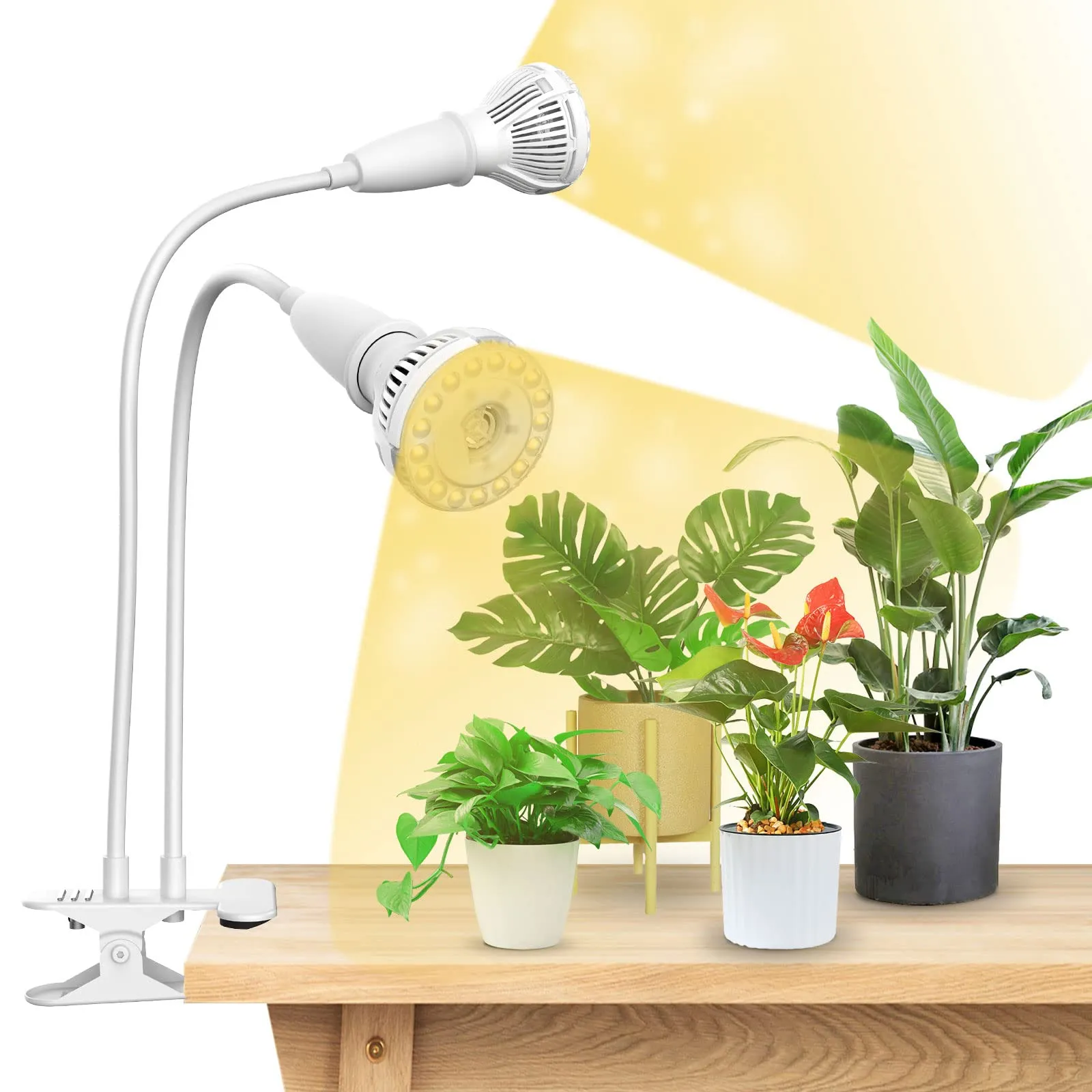 SANSI Lampada per Piante LED 20W per Piante da Interno, Lampada per Coltivazione Clip a Spettro Completo con 2 Lampadine E27 Rimovibili 4000K per Germinazione delle Piante Crescita Fioritura