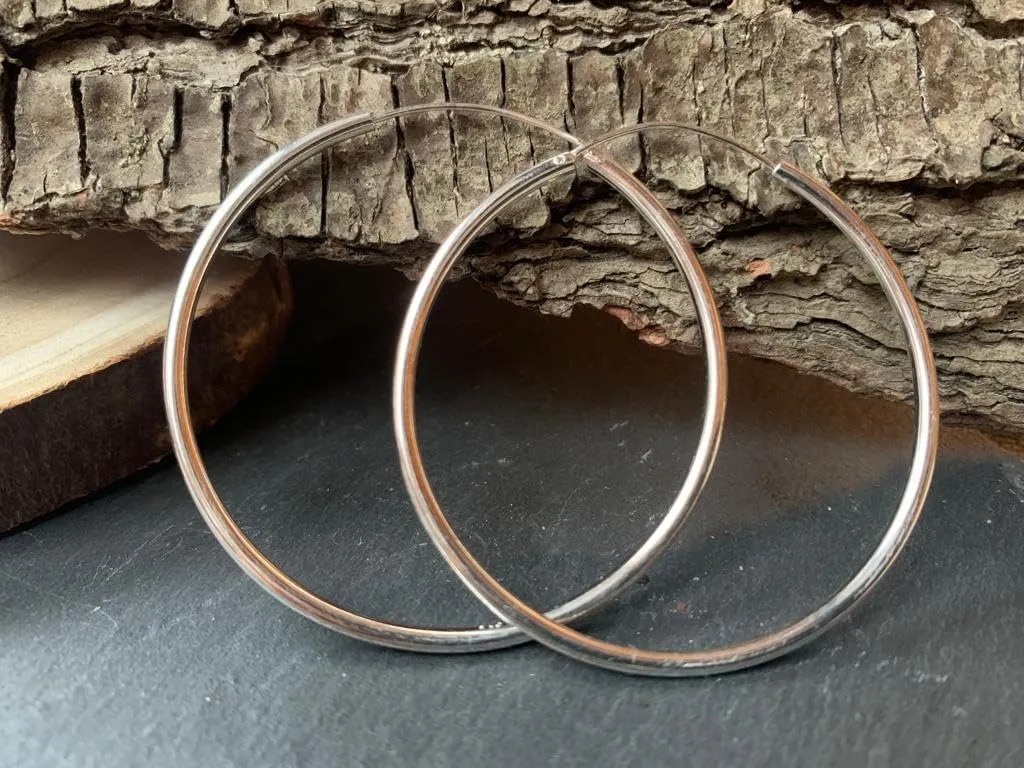 ⊹⊱✿ 5 CM GRANDI orecchini a cerchio REALIZZATI IN ARGENTO 925 ✿⊰⊹ grandi orecchini semplici