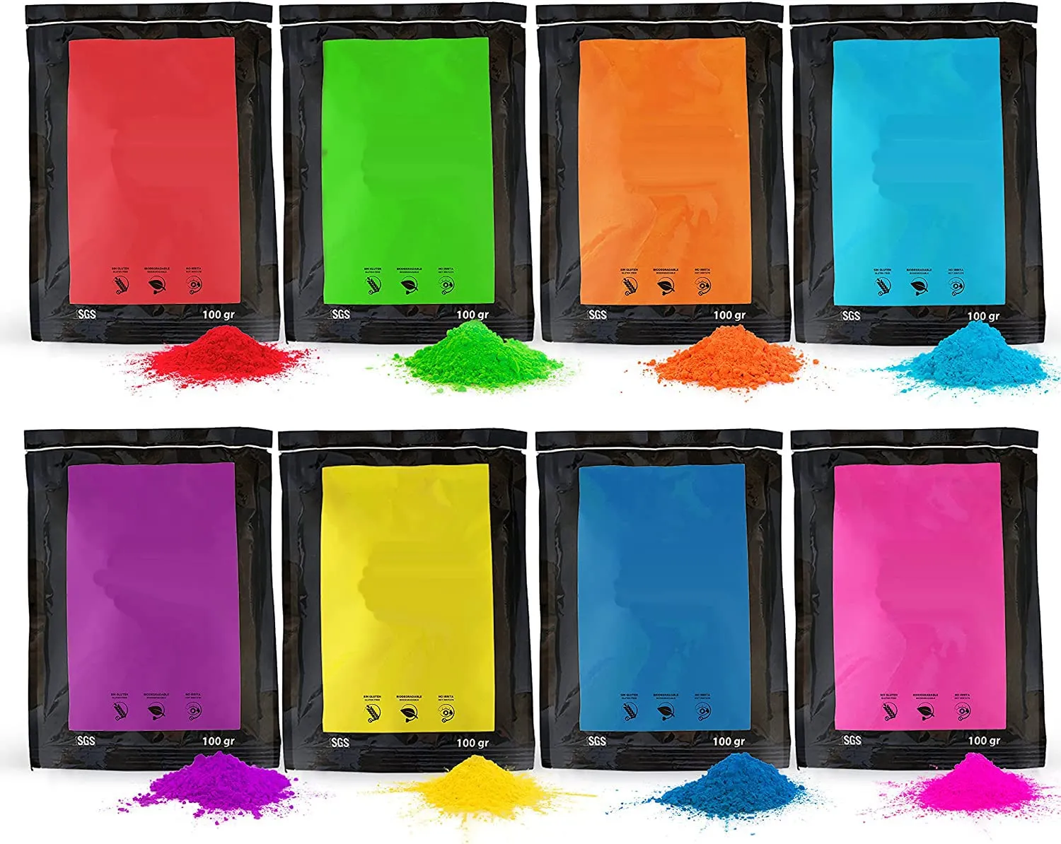 ANFEL POLVERE COLORATA HOLI - Polveri Holi pacco 800g - 8 sacchetti da 100 grammi - 8 Colori