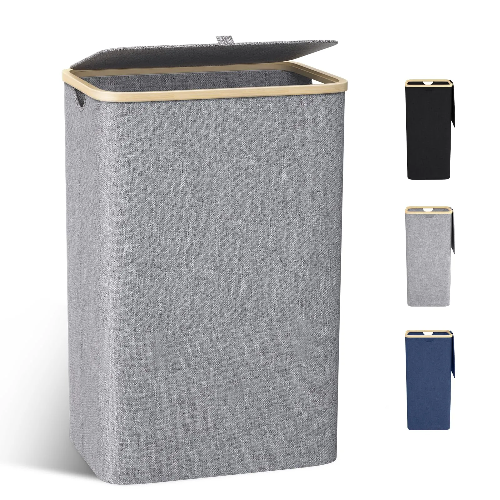 Cesto Portabiancheria Sporca Grande -100L Cesto Biancheria Sporca per Bagno in Bambú con Coperchio, Cesta Panni Sporchi con Manici per Bagno, Lavanderia, Camera da Letto per Salvaspazio-Grigio