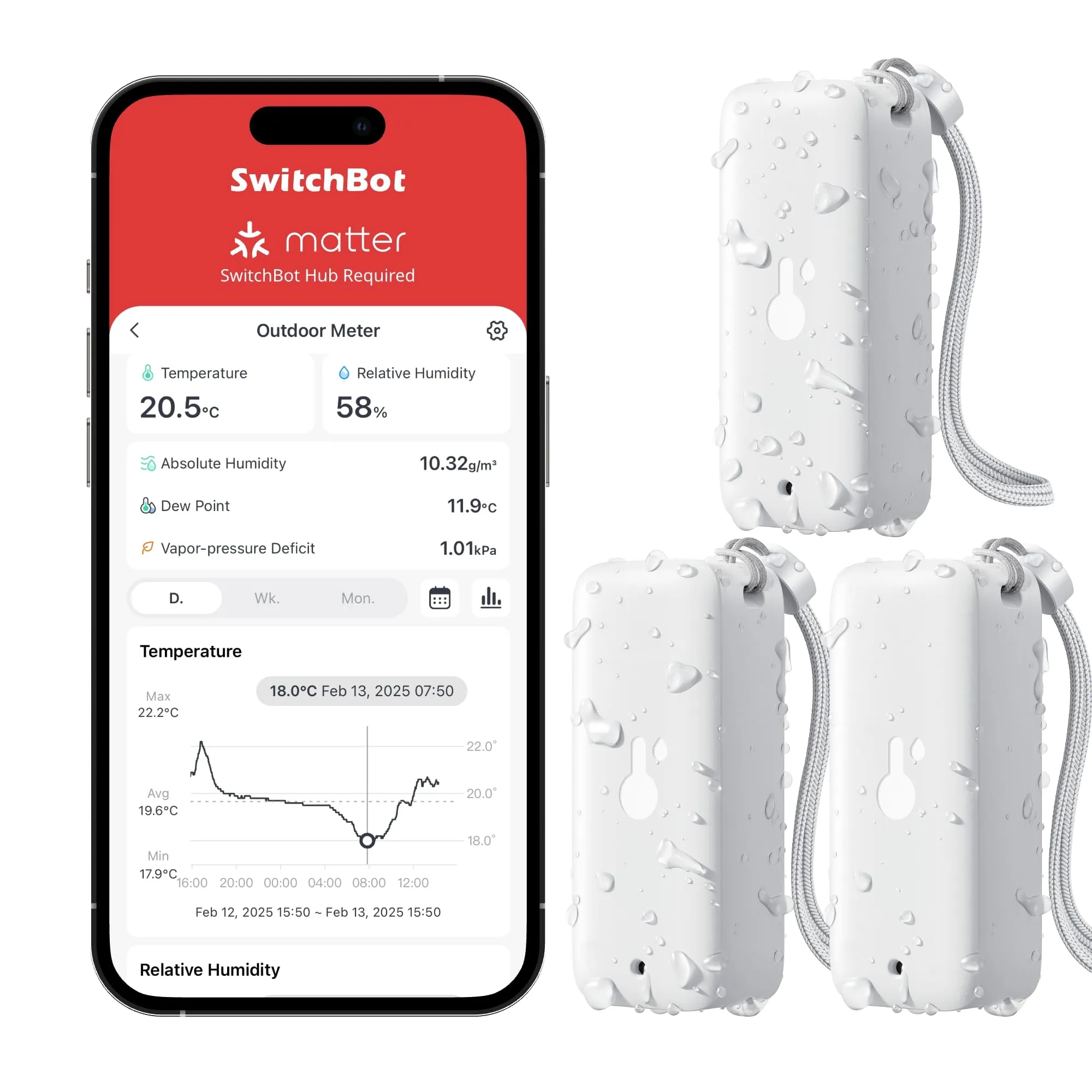 SwitchBot 3 Pezzi Igrometro Termometro da Esterno, 120m Portata Bluetooth, Termoigrometro da Interno, Sensore di Rugiada/VPD/Umidità Assoluta, Esportazione Gratuita Dati