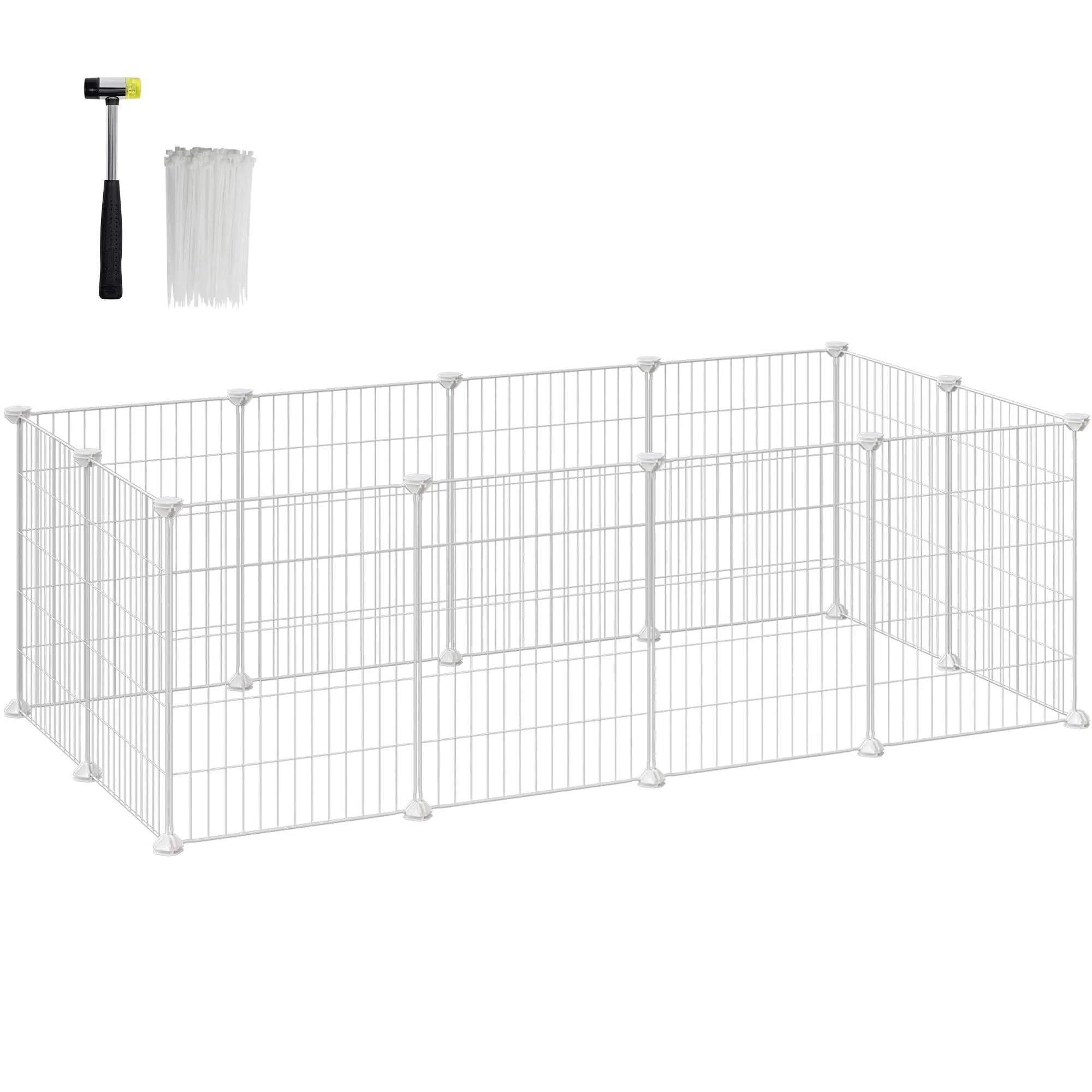 SONGMICS, LPI01W - Recinto fai da te per piccoli animali, ideale per cuccioli, conigli, porcellini d'India e altri animali di piccola taglia, in rete metallica, colore bianco