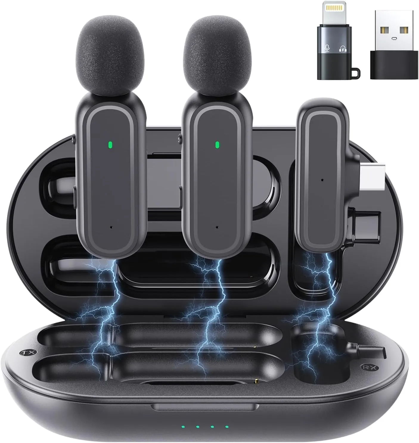 voijump Microfono Wireless per iPhone/Android/iPad - Microfono Lavalier con Custodia di Ricarica 42H, Riduzione Rumore, 65FT Portata - Mini Microfono per Video Social, YouTube, TikTok, Vlog, Live