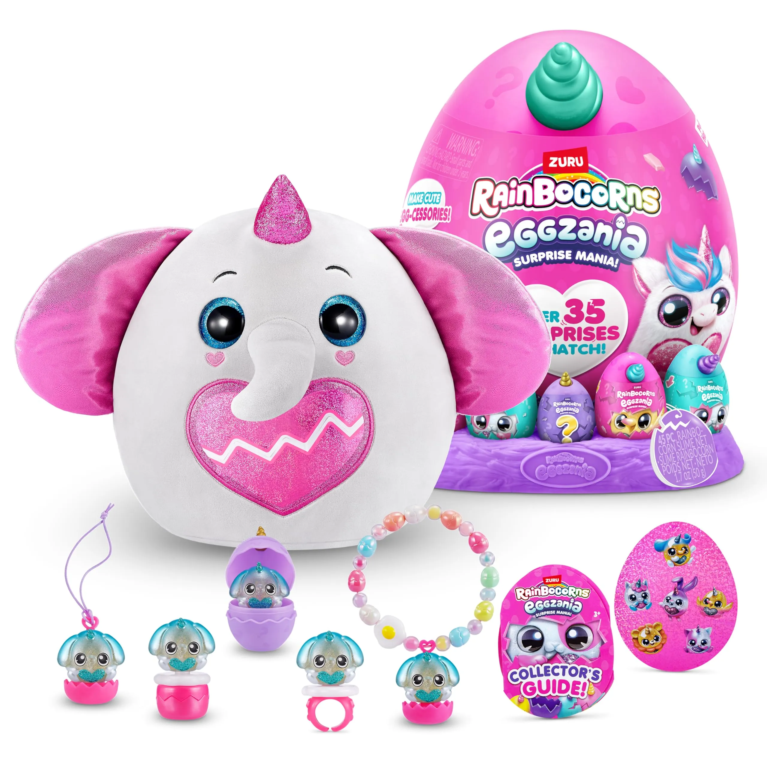 Rainbocorns Eggzania Surprise Mania Peanuts l'Elefante - Peluche da Collezione - Oltre 20 Sorprese all'Interno, 28 cm, Animale di Peluche Peluche Anelli, Bracciali, Adesivi, Accessori Indossabili