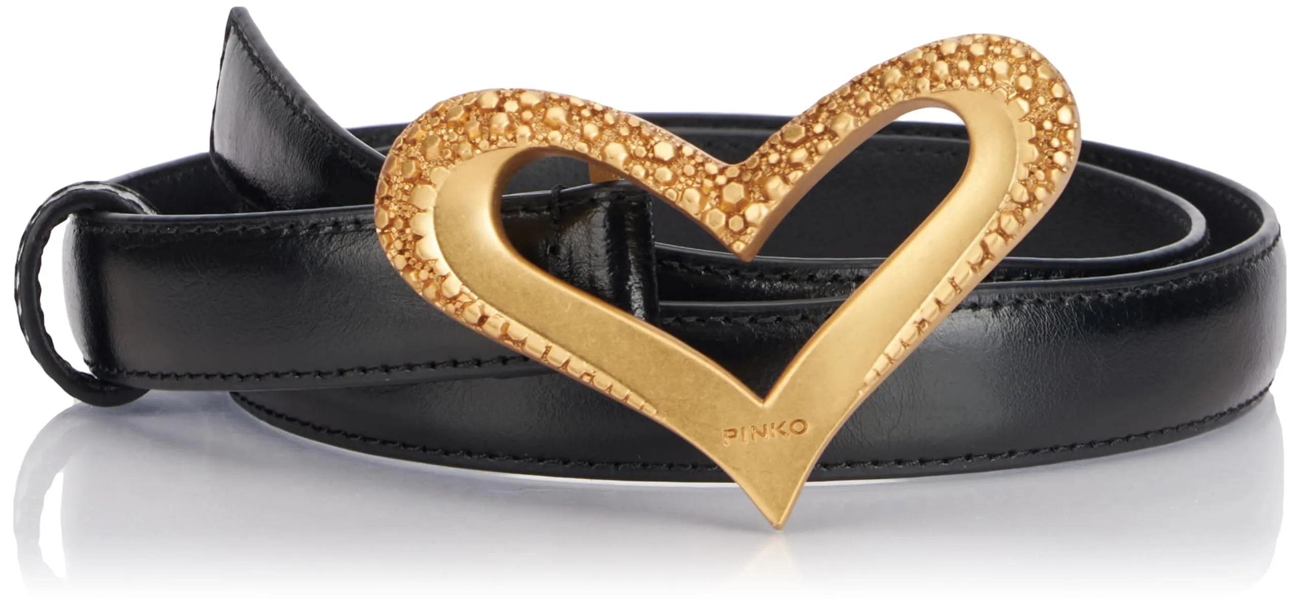 Pinko Love Heart H2 Belt Pelle Vintage Cintura, Z99M_Nero Limousine-Chocolate Gold, L Donna