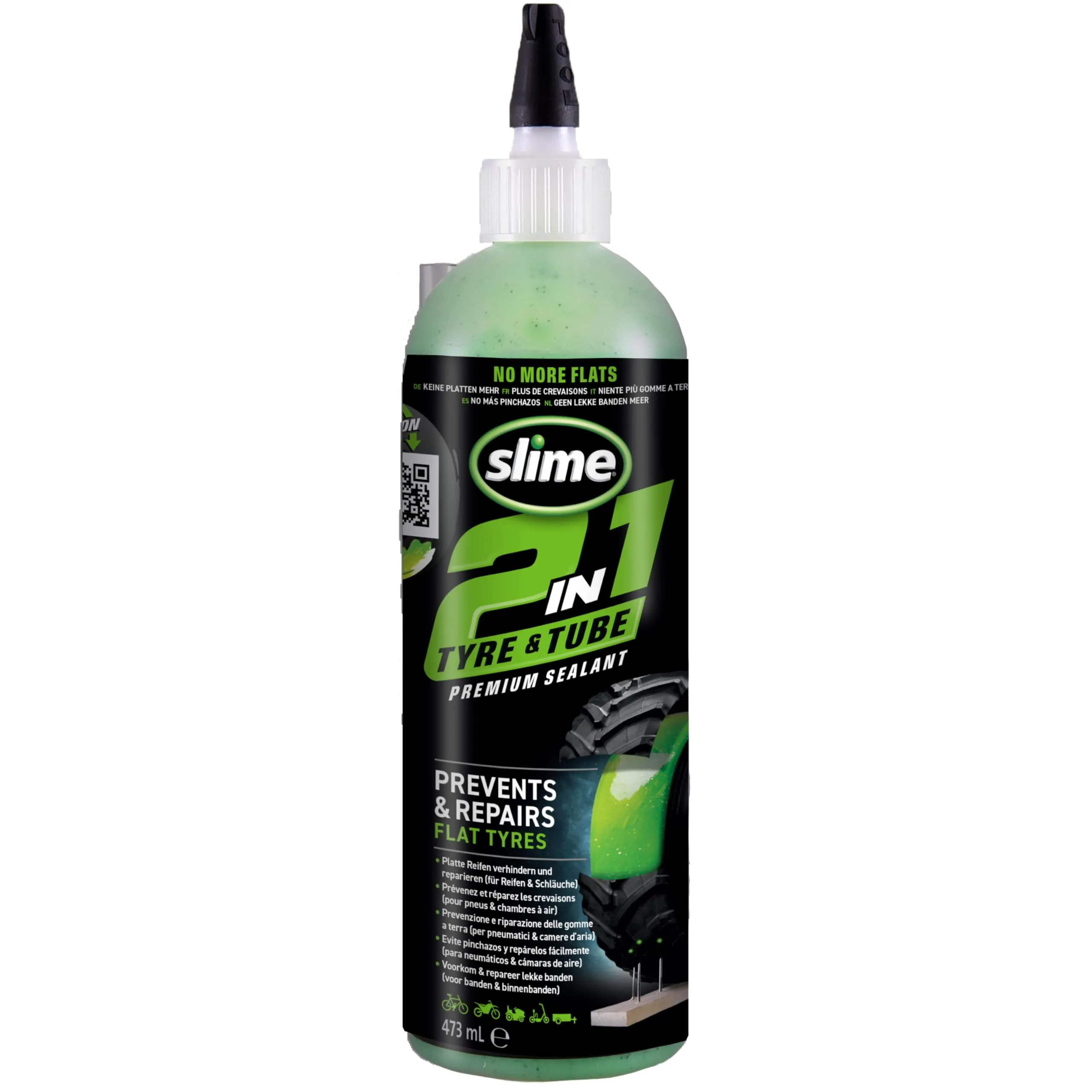 Slime 10193-51 Sigillante 2 in 1 per Camera d'Aria e Pneumatico Antiforatura, Premium, Prevenire e Riparare, per Tutti i Tipi di Camere d’Aria e Pneumatici Fuoristrada, 473ml (16oz)