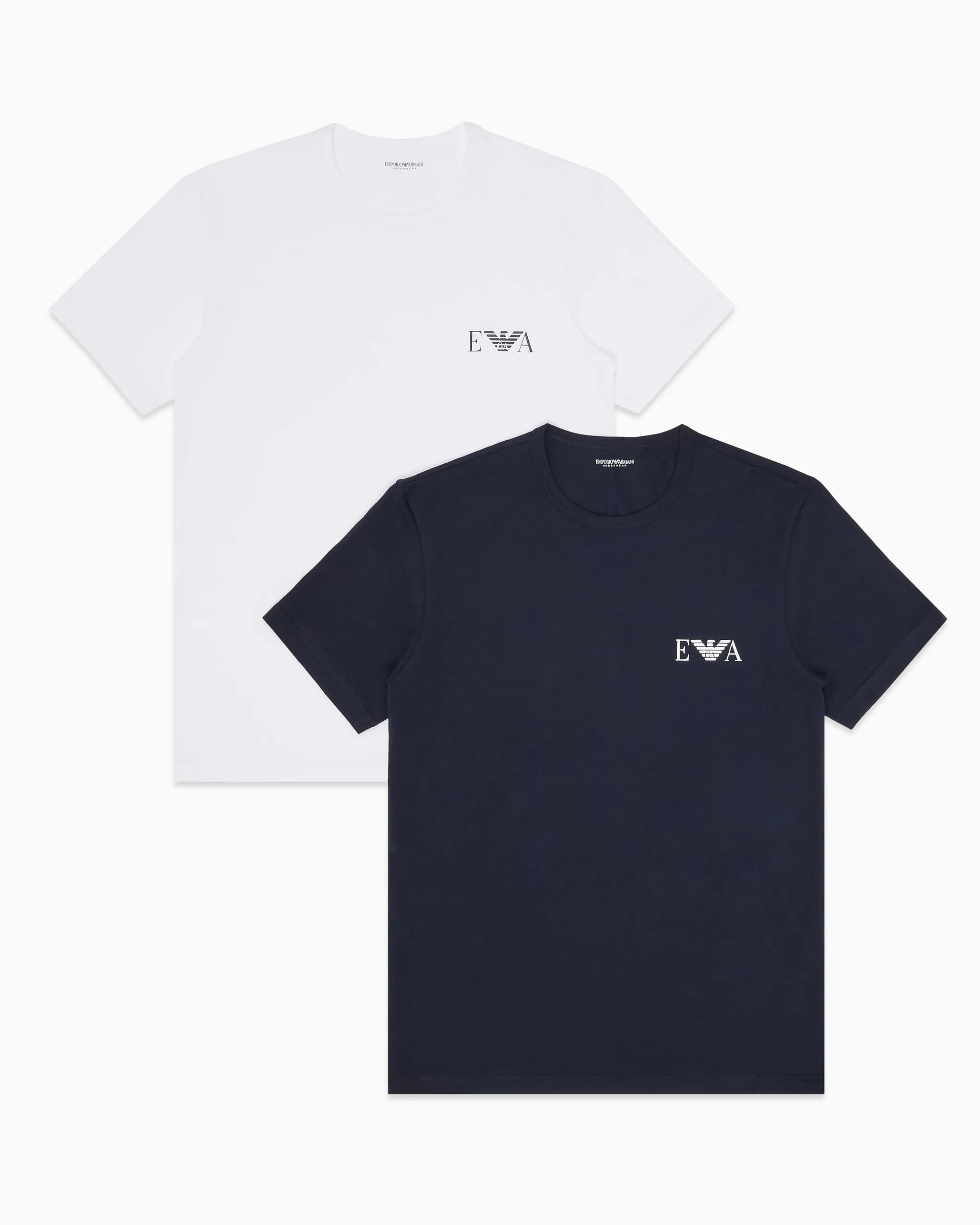 Emporio Armani Uomo 2-Pack Crew T-Shirt Essential Core Logoband Maglietta, Bianco Blu Navy, XL