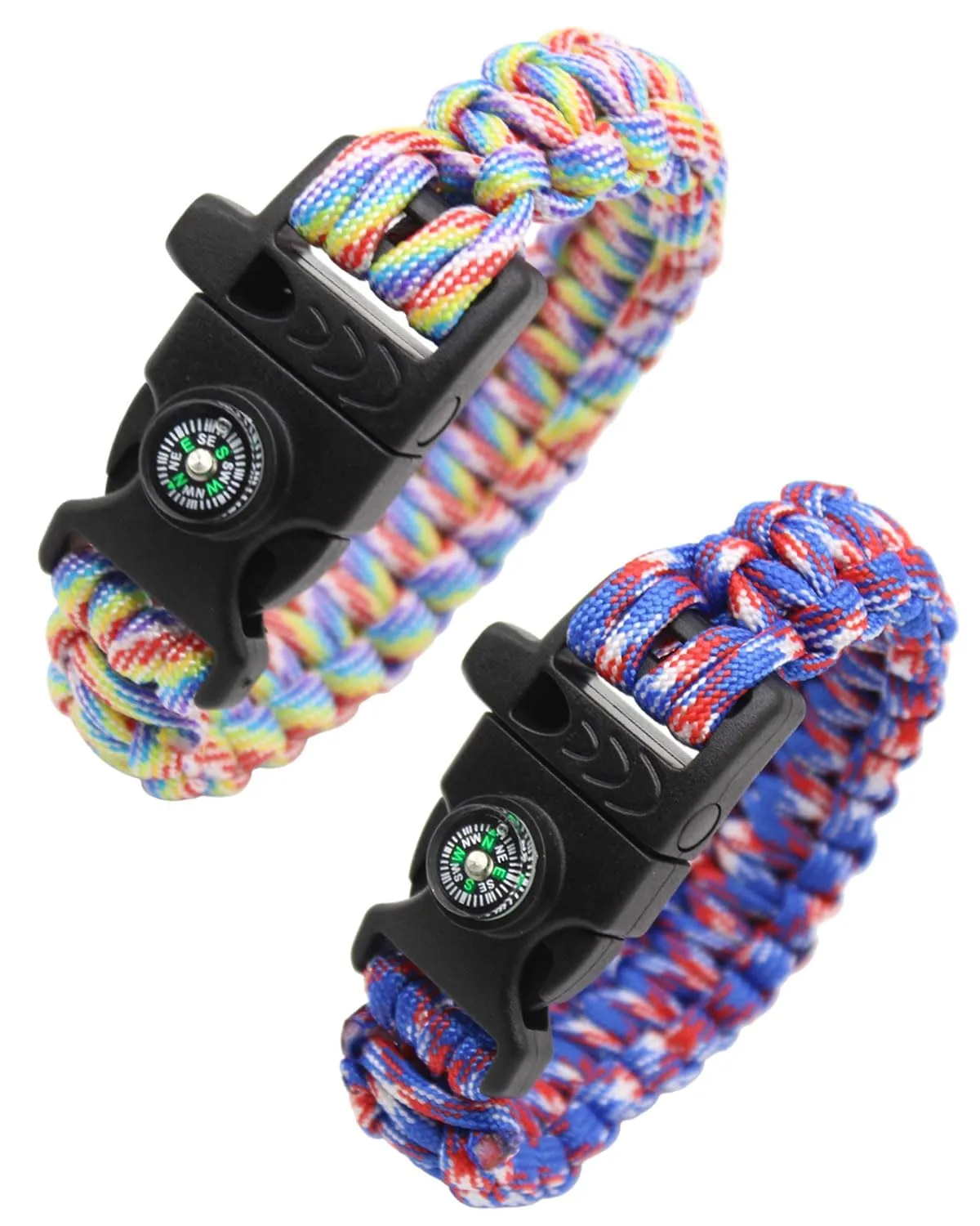 KGDUYC 2 pezzi Bracciale in corda di paracadute intrecciata,bracciale di sopravvivenza all'aperto,bracciale in corda di paracadute multiuso,fischietto,bussola(come mostrato nella figura 2)