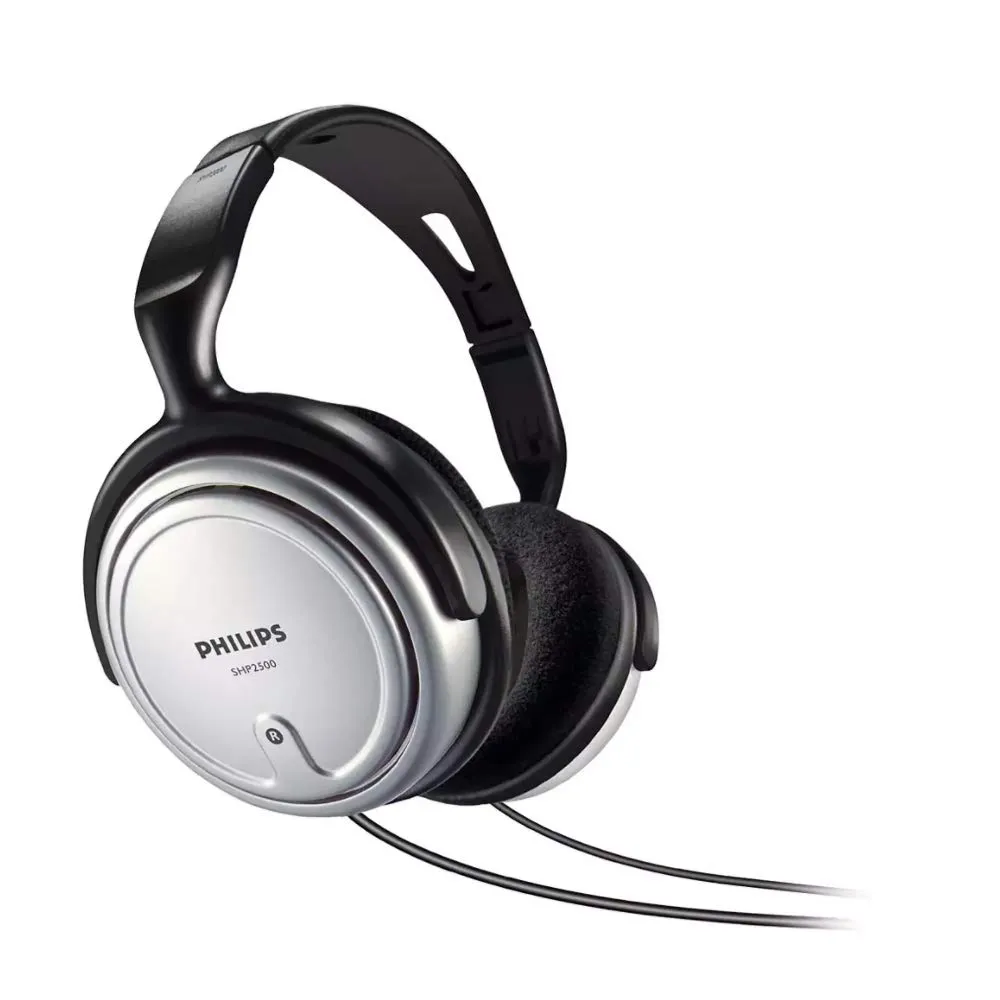 Philips SHP2500 Cuffia TV a Filo, Cavo da 6 Metri, Controllo Volume Integrato, Comodi Pad, Grigio