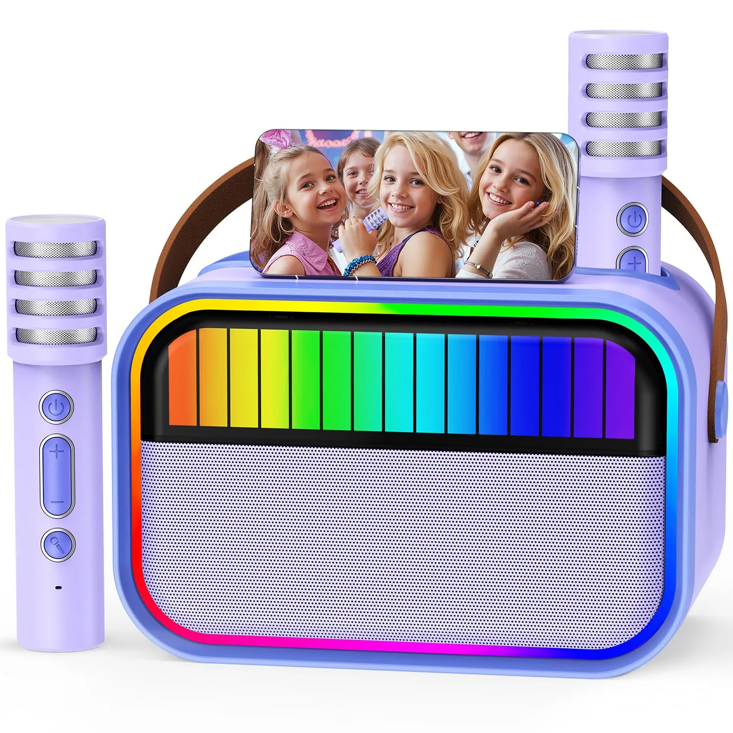 Macchina Karaoke per Bambini e Adulti, Giocattoli per Bambini dai 3 ai 12 Anni, Regali di Compleanno per Bambine, Altoparlante Karaoke Bluetooth Portatile con 2 Microfoni, Regali per Bambine (Viola)