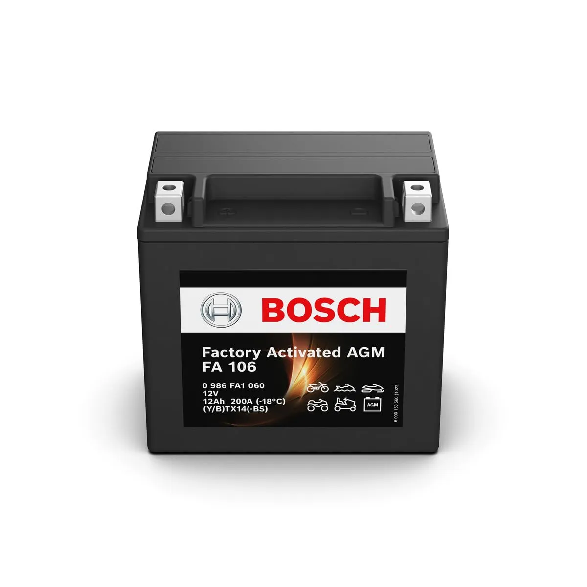 Bosch FA106 - Batteria AGM per motocicli - 12V 200A 12Ah - Adatta per moto, motociclette, enduro, scooter, quad, moto d'acqua - Compatibile M6018, BTX14-BS, BTX14