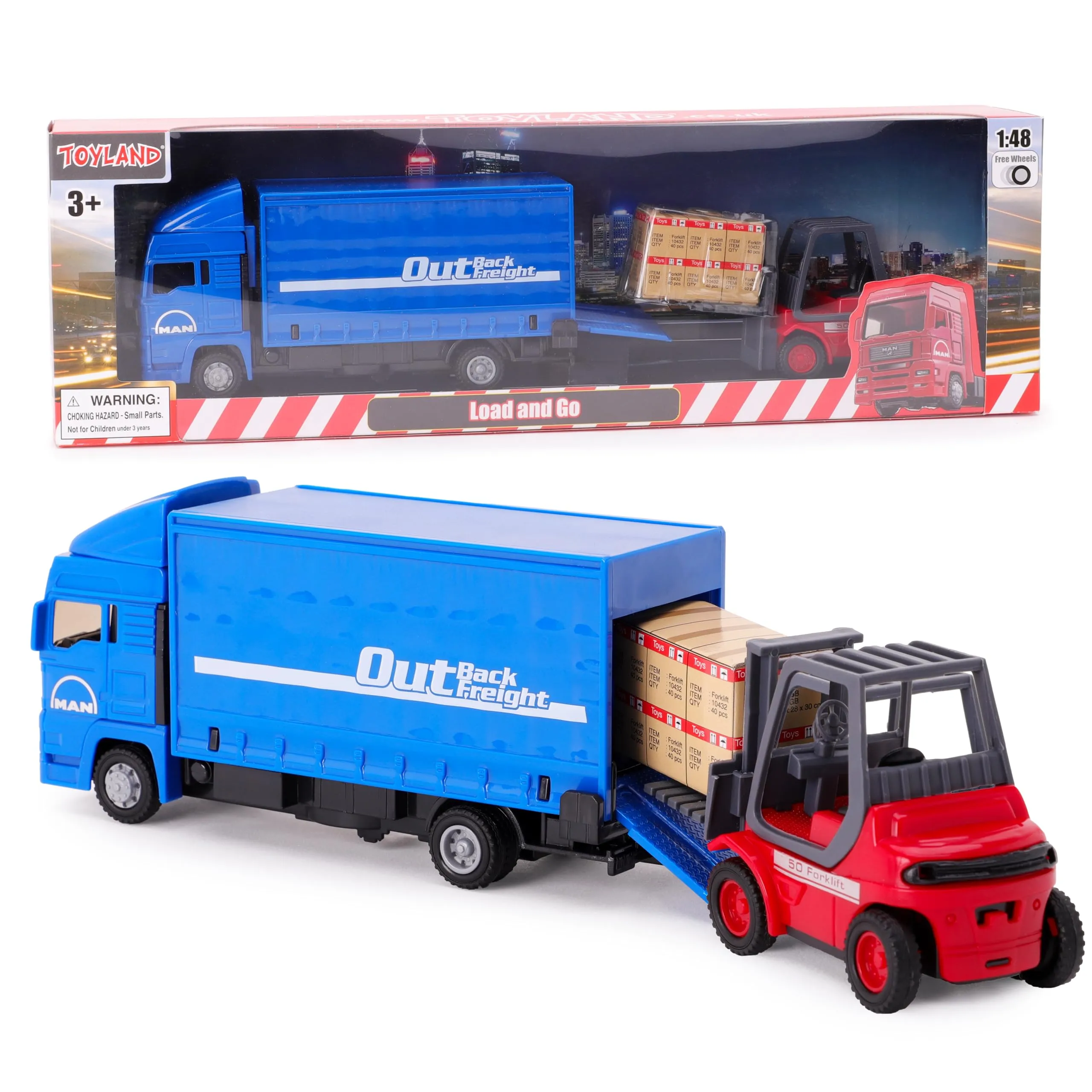 Toyland® - Set di Veicoli Load & Go in - Camion Merci Scania con Carrello elevatore e Pallet - Giocattoli per Veicoli da Trasporto - Giocattoli per Ragazzi (Blu)