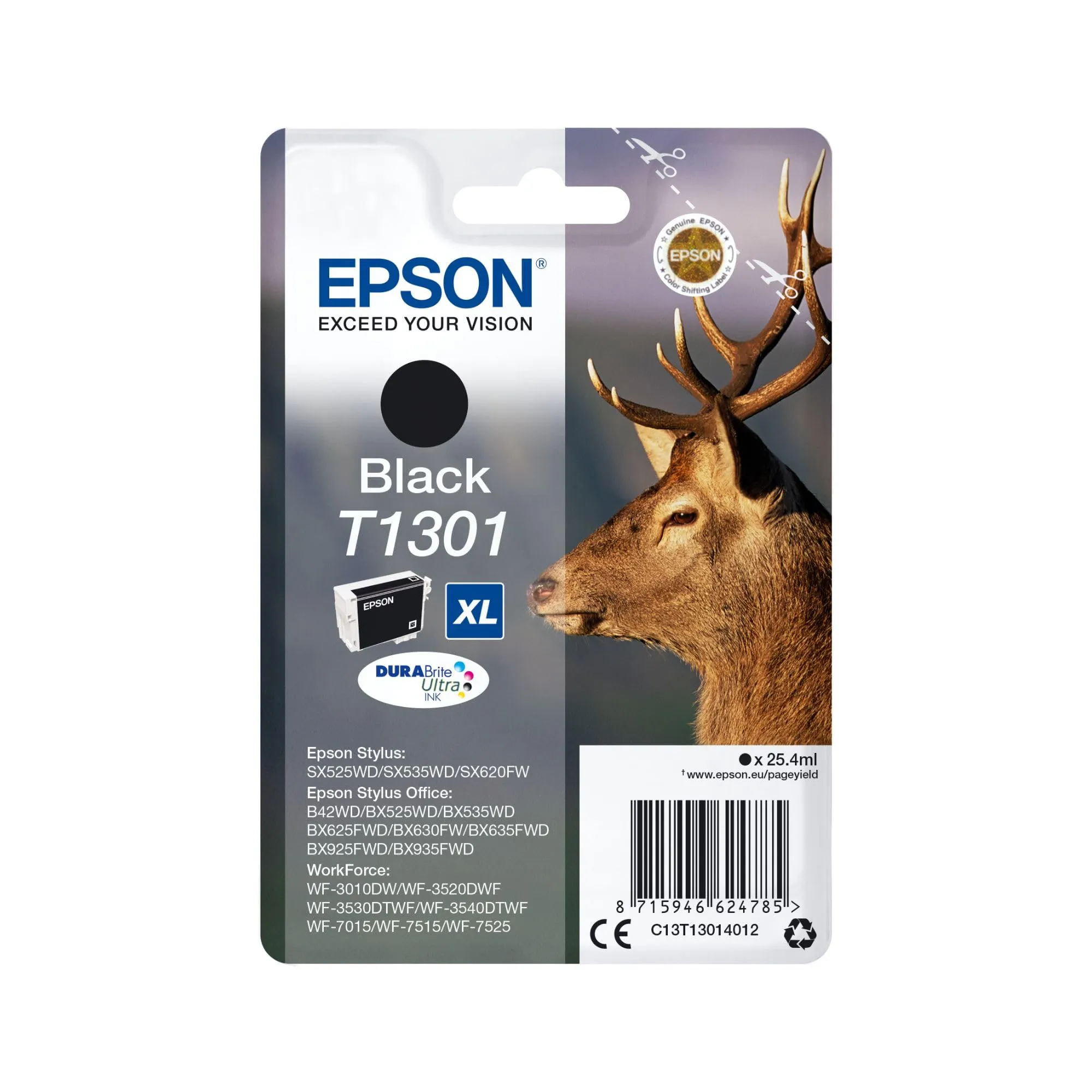 Epson T130 Serie Cervo, Cartuccia Originale Getto d'Inchiostro DURABrite Ultra, Formato XL, Nero