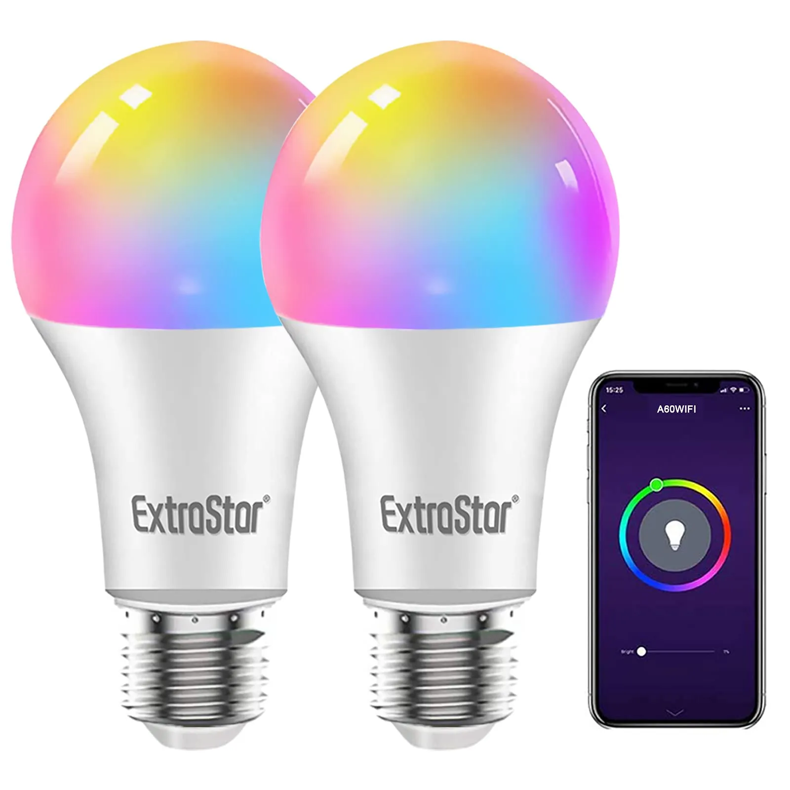 EXTRASTAR Lampadine Smart intelligenti Led E27 WiFi, 10W 1000Lm Luci Calde/Fredde e 16 Milioni di Colori, Compatibile Con Alexa, Google Home e con timing- Pacco da 2