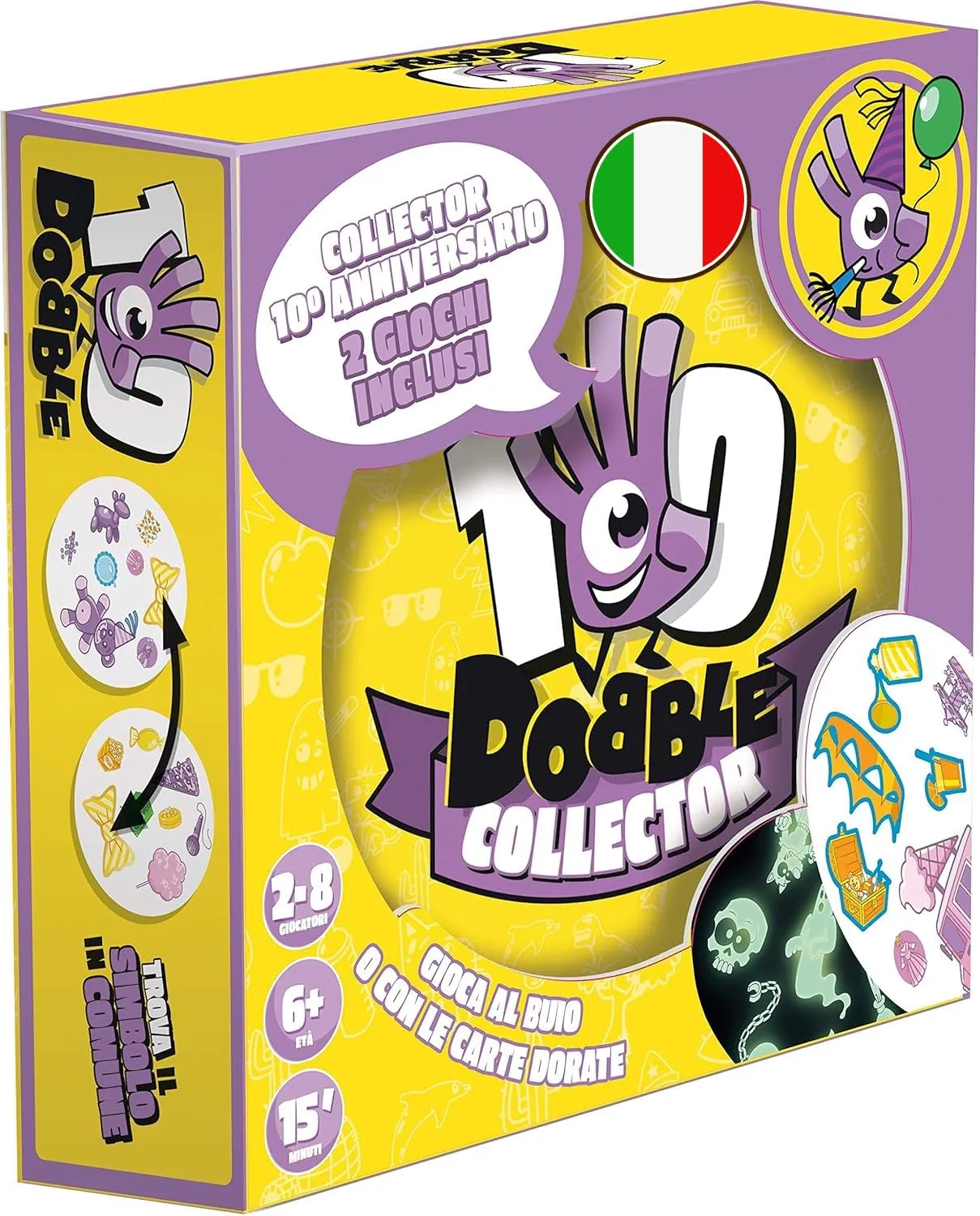 Asmodee: Dobble Collector, Gioco da Tavolo per tutta la Famiglia, 5 Mini- Giochi, 2-8 Giocatori, 6+ Anni, Edizione in Italiano