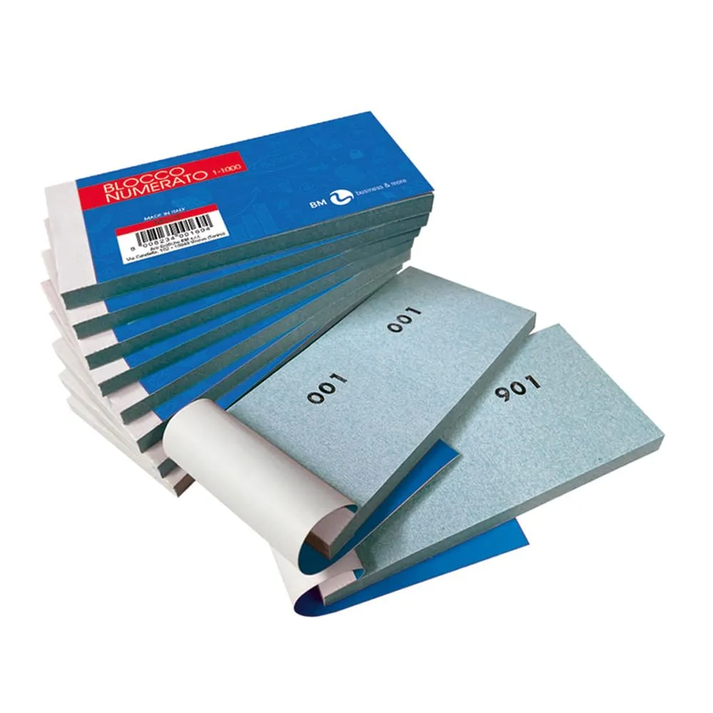 Bm – BeMore- Mod 9 - Blocchetti Numerati Da 1 A 1000 – Formato 13Cm X 6Cm – Confezioni Da 10 Blocchi Colorati – Eventi, Feste, Fiere, Lotterie E Sorteggi