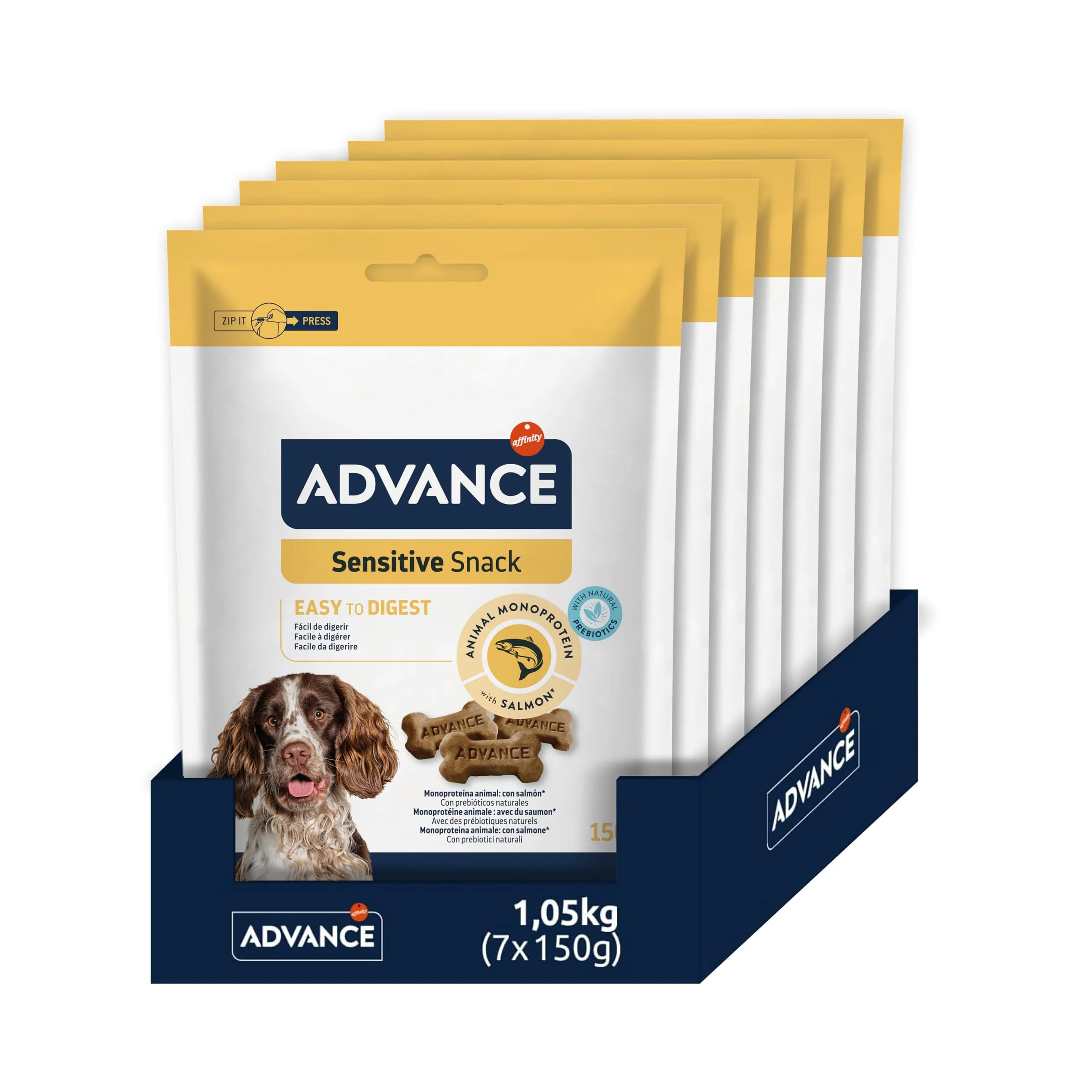 ADVANCE Snacks - Sensitive Snack per Cani con Sensibilitè Digestive e Sintomi Cutanei - Confezione 7 x 150gr - 1050gr