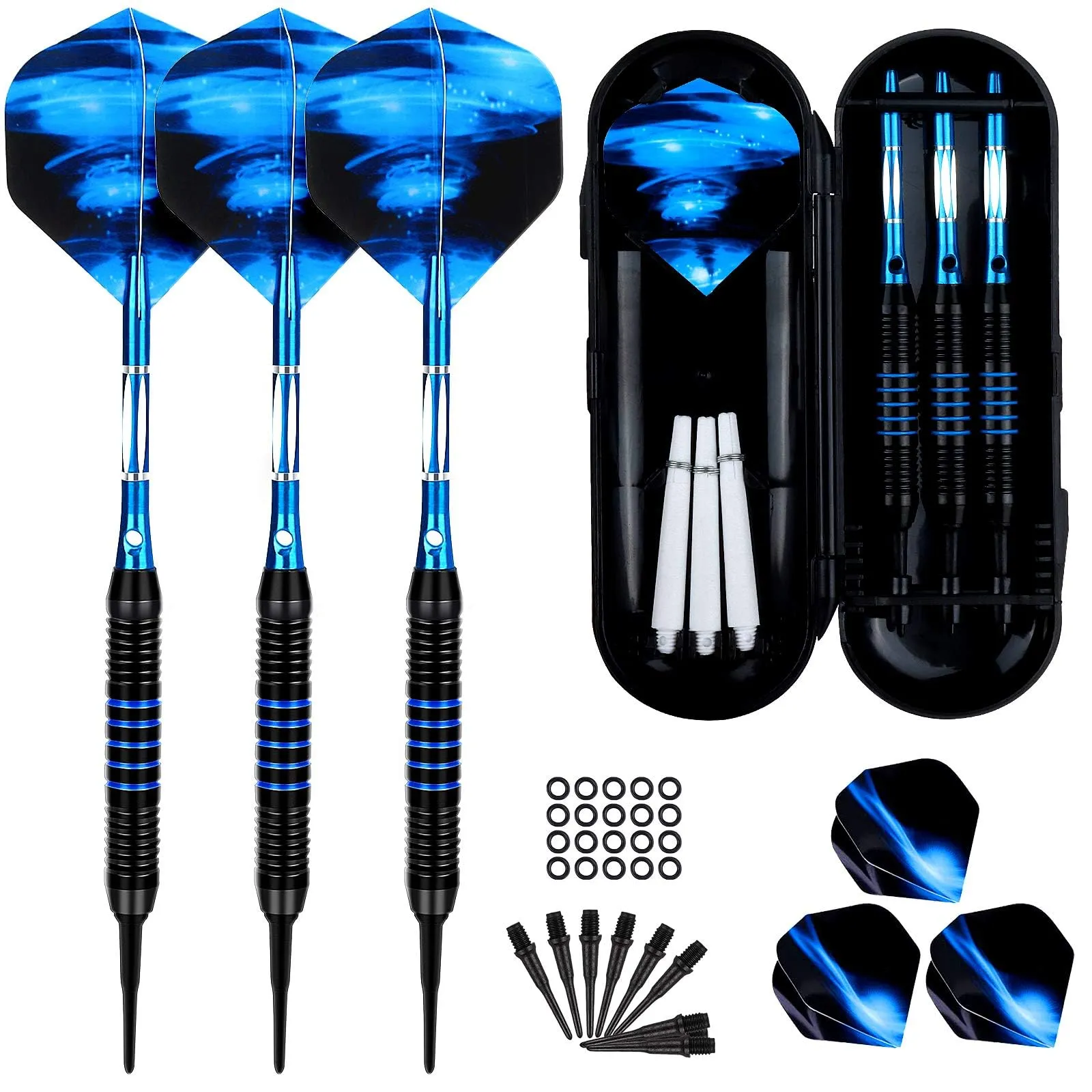 GUBOOM Freccette Professionali Punta Plastica 18g, Set di Freccette Elettronico per Bersaglio Elettronico con 6 Voli e 50 Punte Morbide di Freccette + 20 O-Anelli, Set di 3 Freccette Morbide