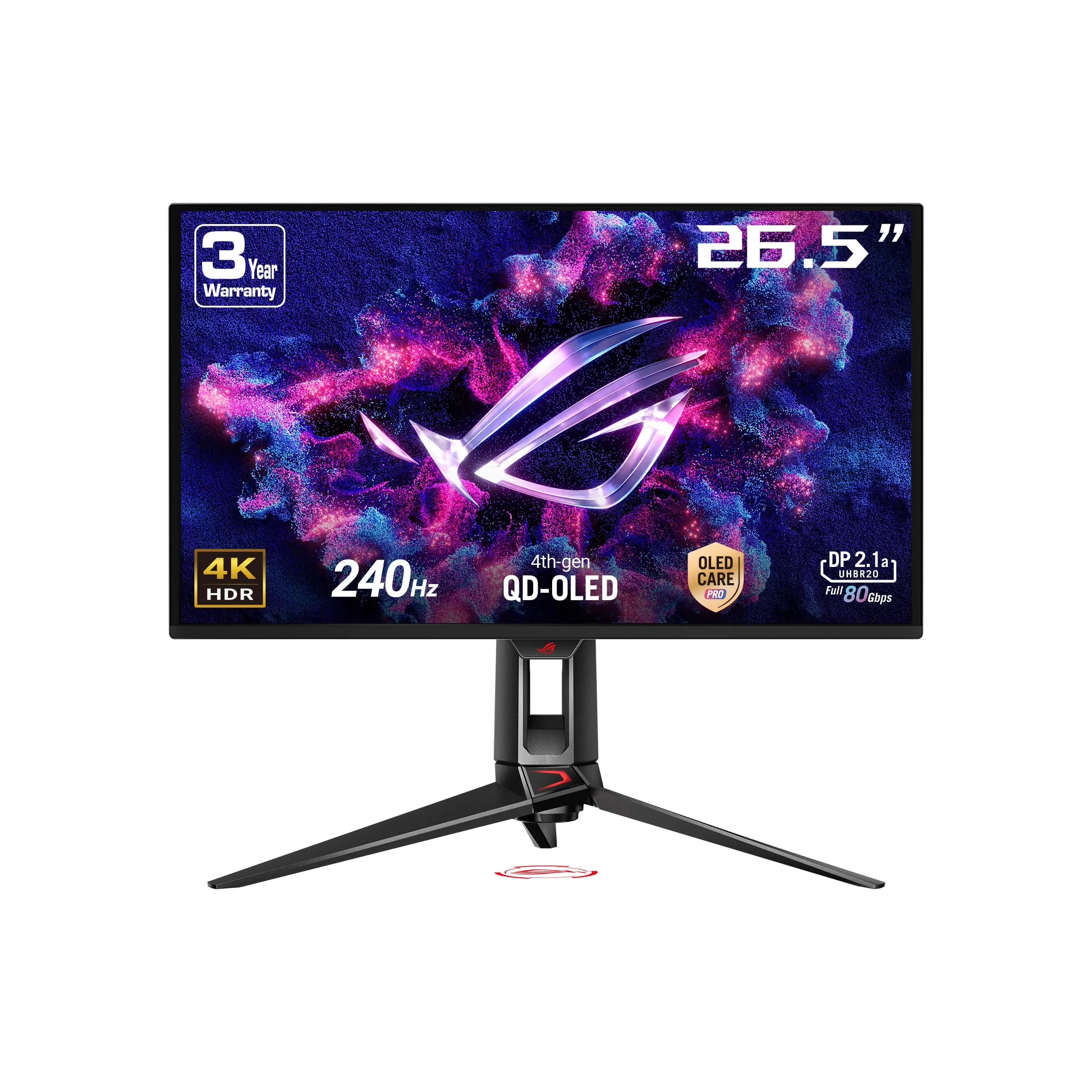 ASUS ROG Swift PG27UCDM, Monitor da 26,5", 4K OLED (3840x2160), 0,03ms (GTG), 240Hz, DisplayPort 2,1, Tecnologia Anti-Flicker, Compatibile con G-SYNC, 99% DCI-P3, Nero