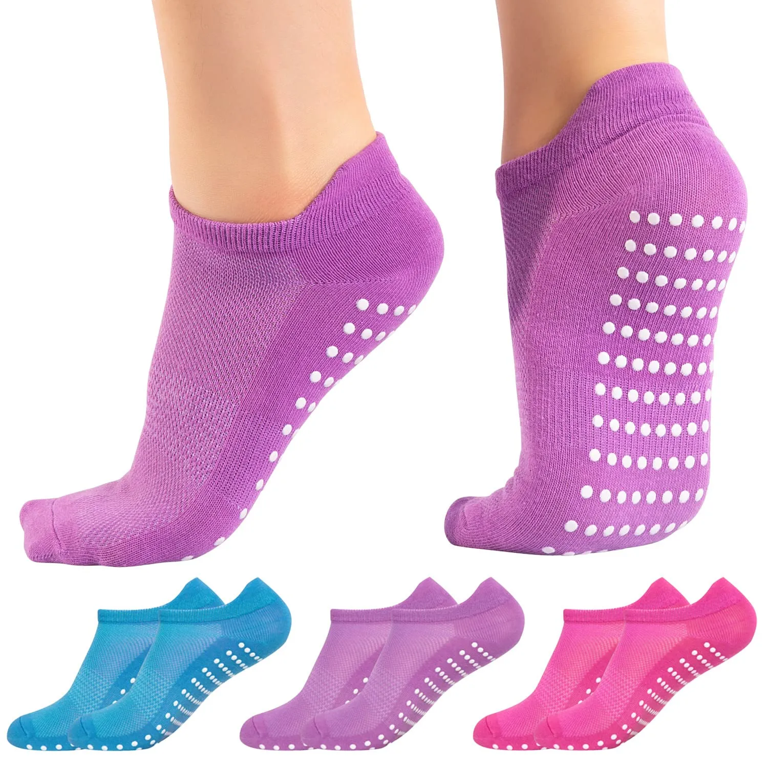 All Things Accessory 3 x Paia di Calze Anti-Scivolo Yoga Pilates Arti Marziali Fitness Danza Barre, Antiscivolo, Calze con Grip Senza Dita Prevenzione Caduta, Sox EU 37-42