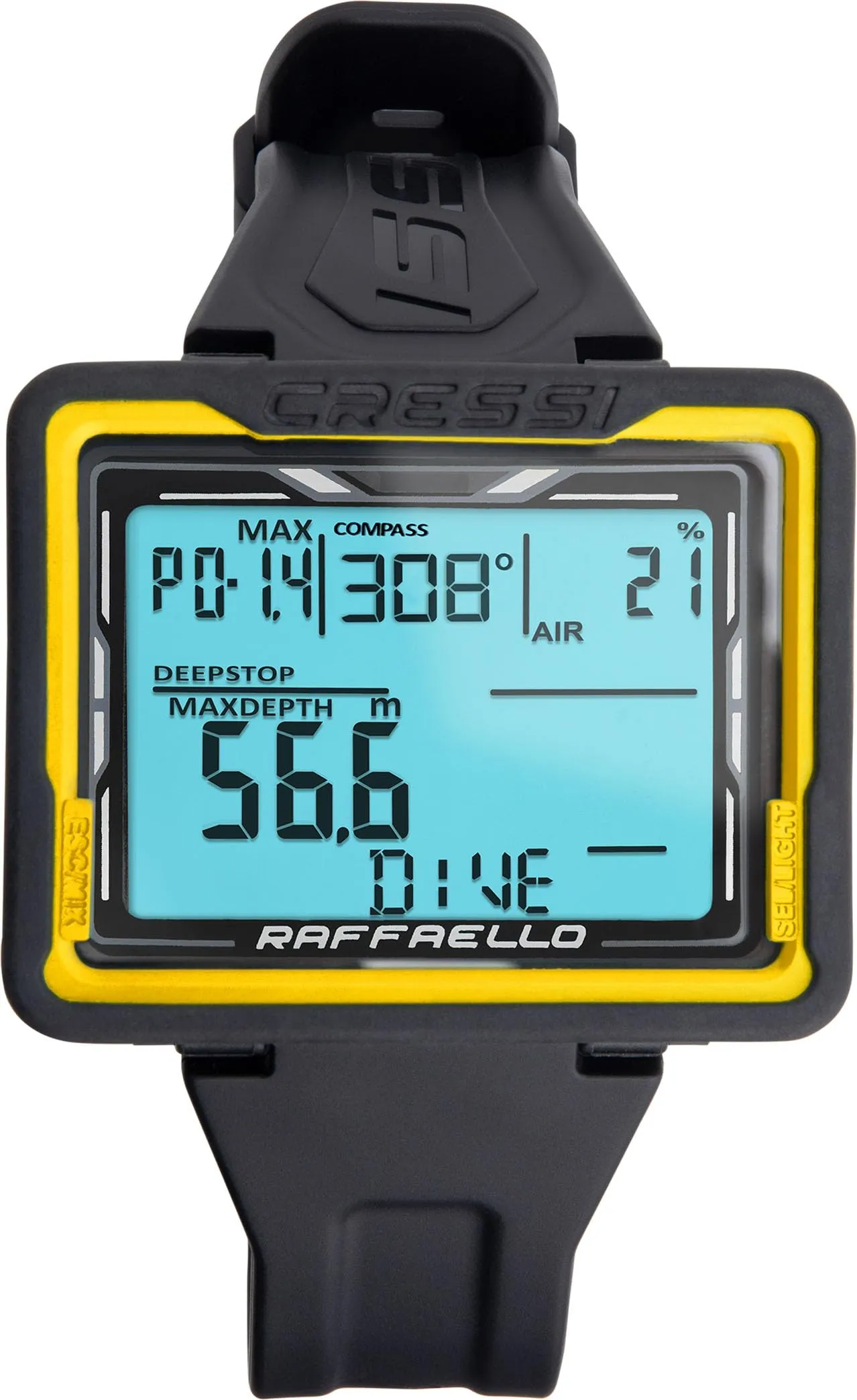 Cressi Raffaello Diving Computer Black/Yellow - Computer Subacqueo Unisex con Ampio Schermo Rettangolare ad Alto Contrasto per la Massima Leggibilità dei Dati Possibile, Nero/Giallo, Taglia Unica