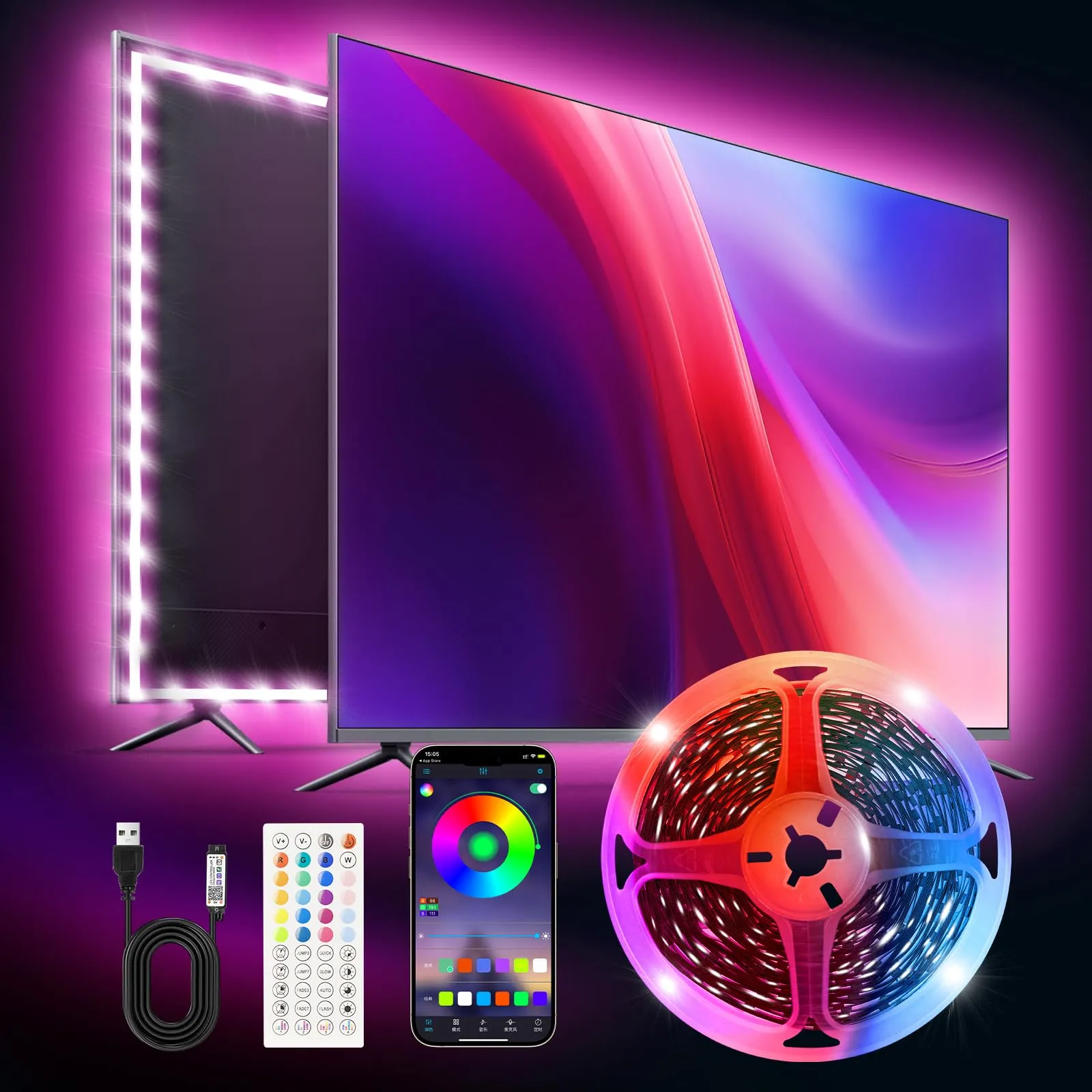 Liwqolx LED TV Retroilluminazione 4 metri, Striscia LED con Telecomando & APP Controllo, Illuminazione per 50-70 pollici, per monitor TV PC Monitor Sala giochi