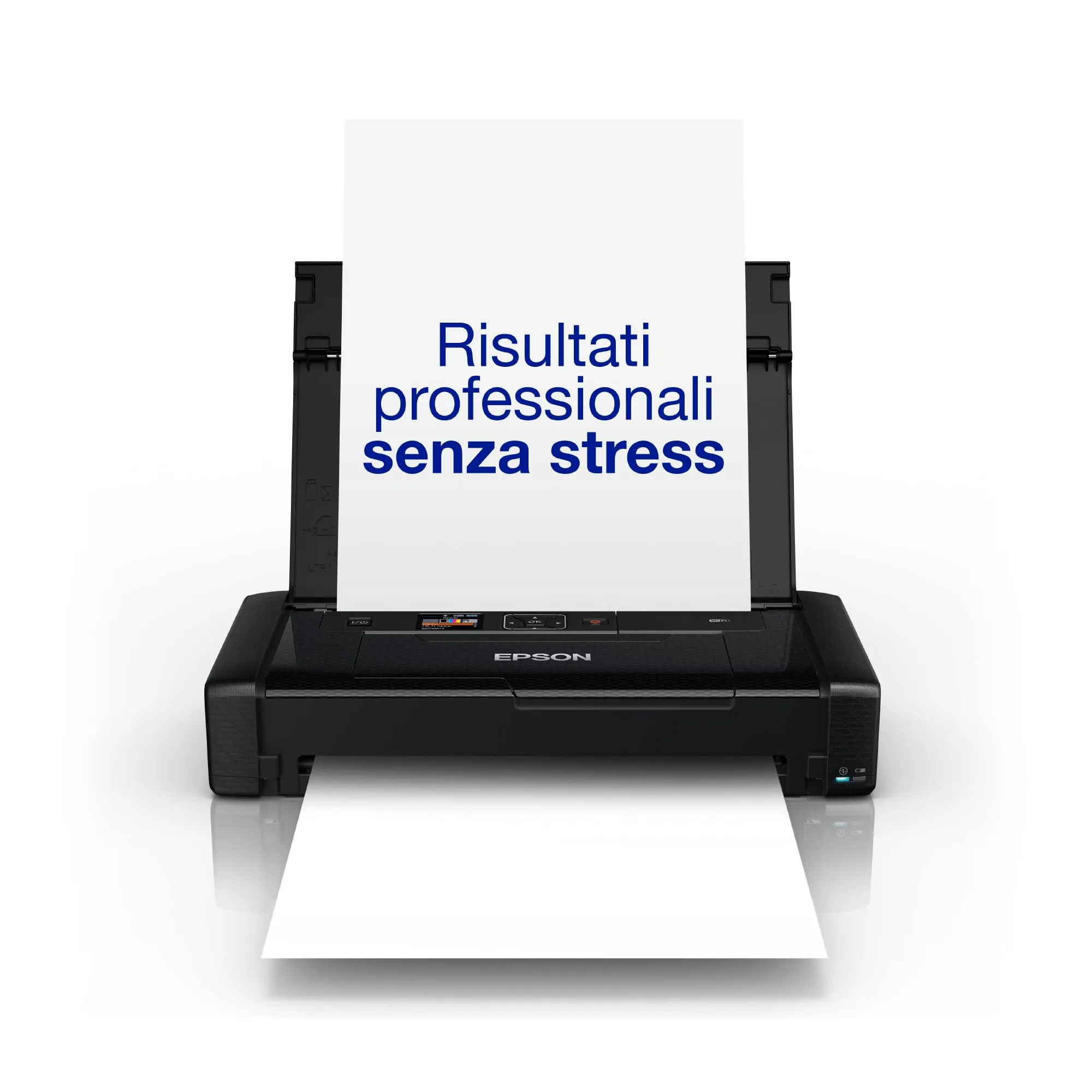 Epson Workforce WF-110W, Stampante A4 Portatile Inkjet, Connettività Wi-Fi e Wi-Fi Direct, Batteria Integrata,Display LCD, 7 ppm in bianco/nero, Nero